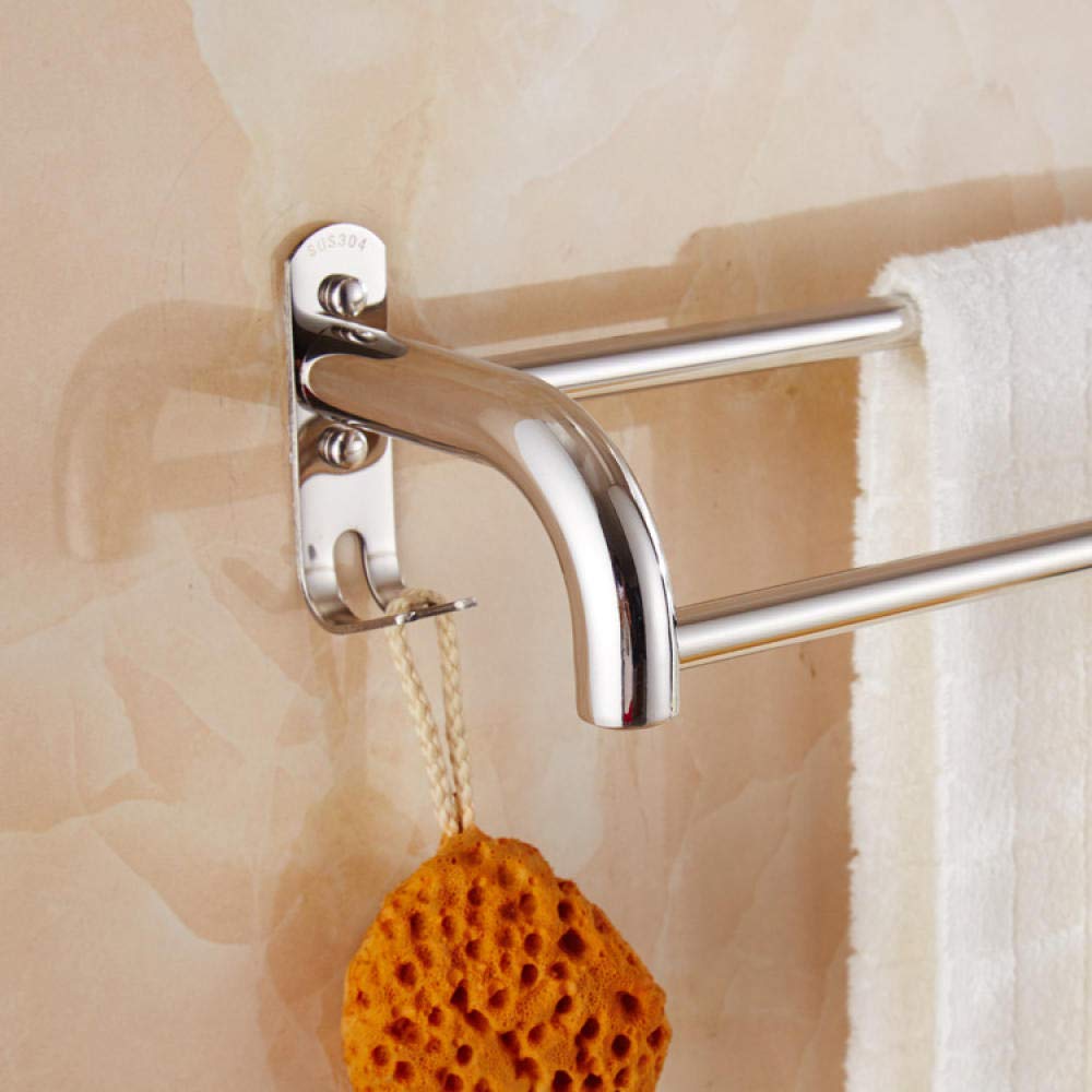 Fast Drying Stainless Steel Towel Rack - 60CM Double Rod Wall Mounted Bathroom Organizer with Hooks | Durable SUS304, Space Saving Design for Bath Towels & Robes | Perfect for Small Bathrooms, Apartments & Laundry Rooms