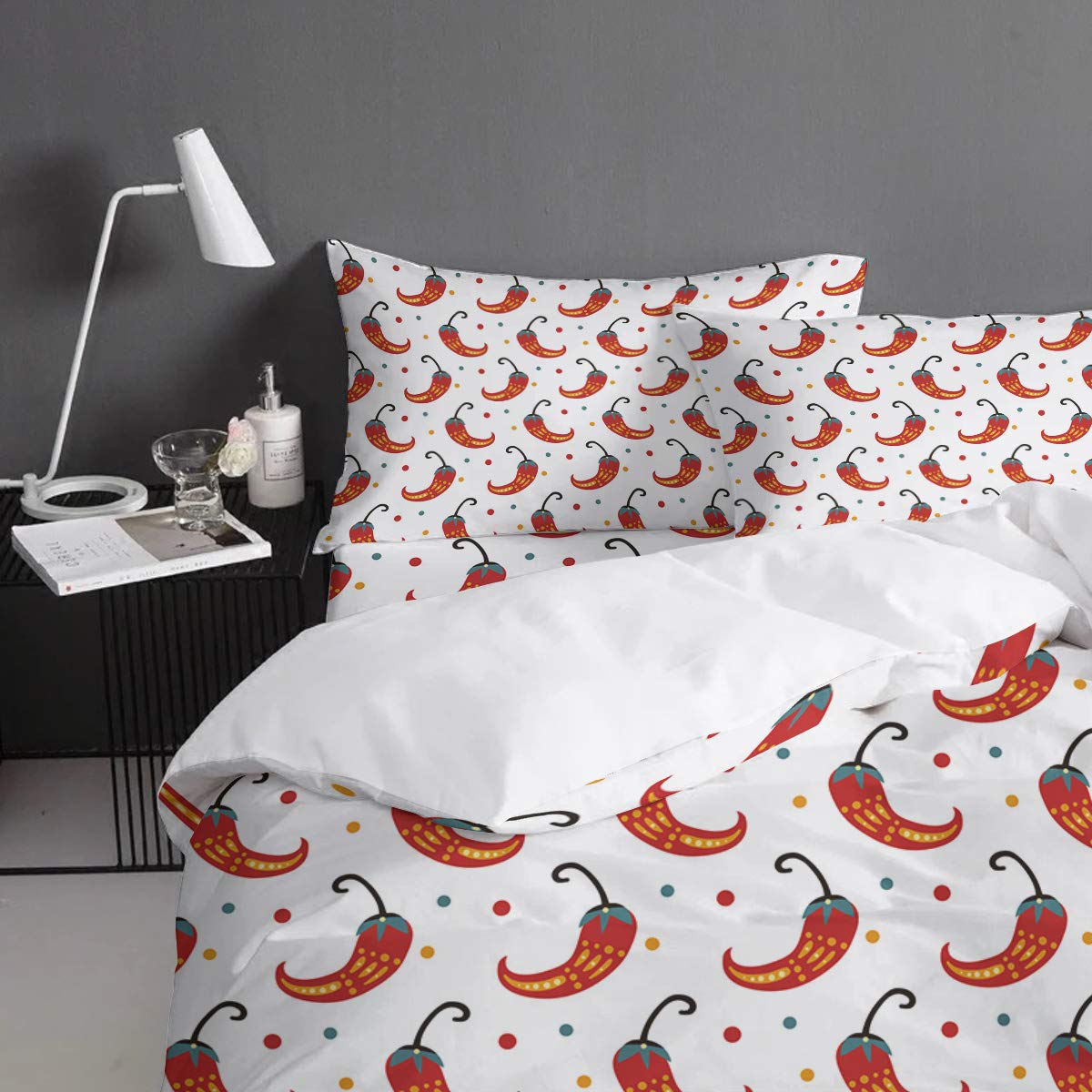 Soft Lightweight Sunflower Duvet Cover Set - 4 Piece Bedding Set with Zipper Closure, Mexican Red Chili Geometric Polka Dot Design - Twin Size for Cozy Bedroom Decor | Perfect for Kids Rooms, Guest Bedrooms & Dorm Essentials