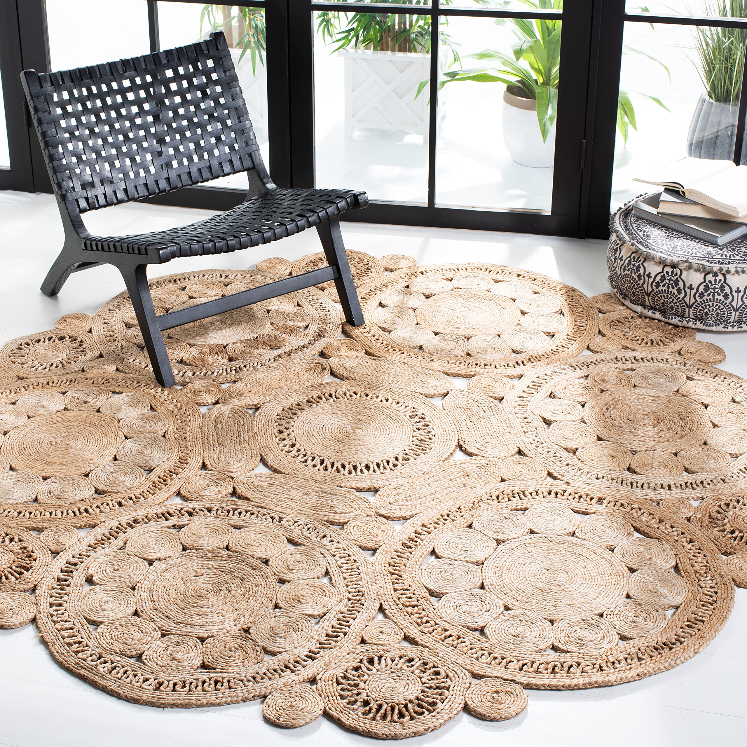 SAFAVIEH Natural Fiber Collection Handmade Jute Area Rug - 7' Round, Boho Farmhouse Style, Durable for High Traffic Areas | Perfect for Living Room, Bedroom, Dining Room & Home Decor