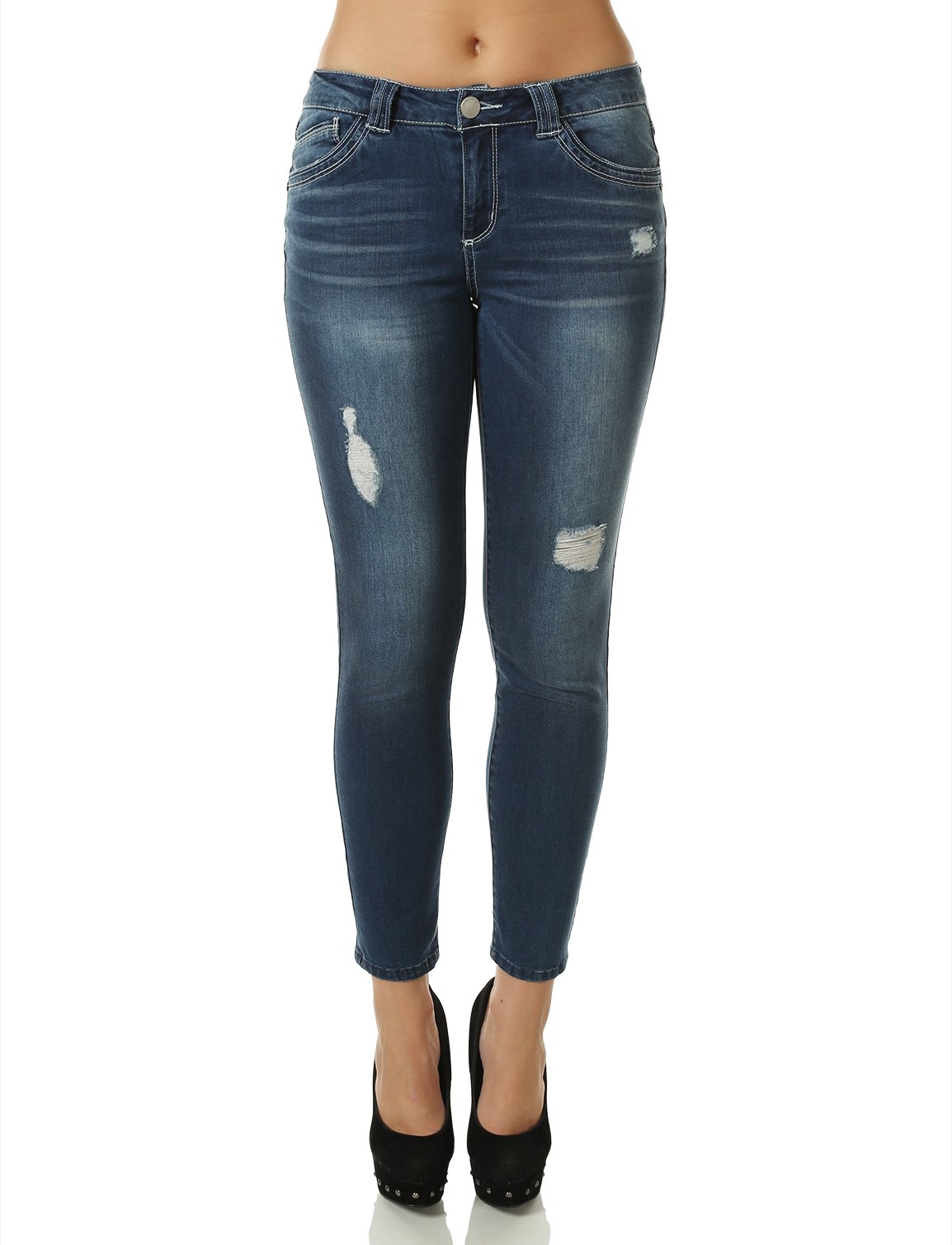 Democracy Distressed Ankle Skinny Jeans for Women - High Waist Stretch Denim Pants for Casual & Night Out