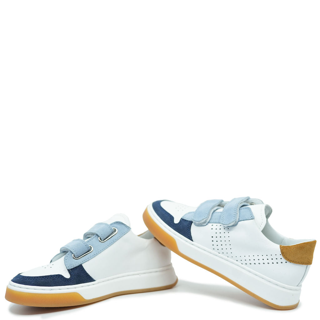 Beberlis Multi-Color Blue Velcro Sneakers for Kids - Comfortable Lightweight Slip-On Shoes for School, Play & Everyday Wear