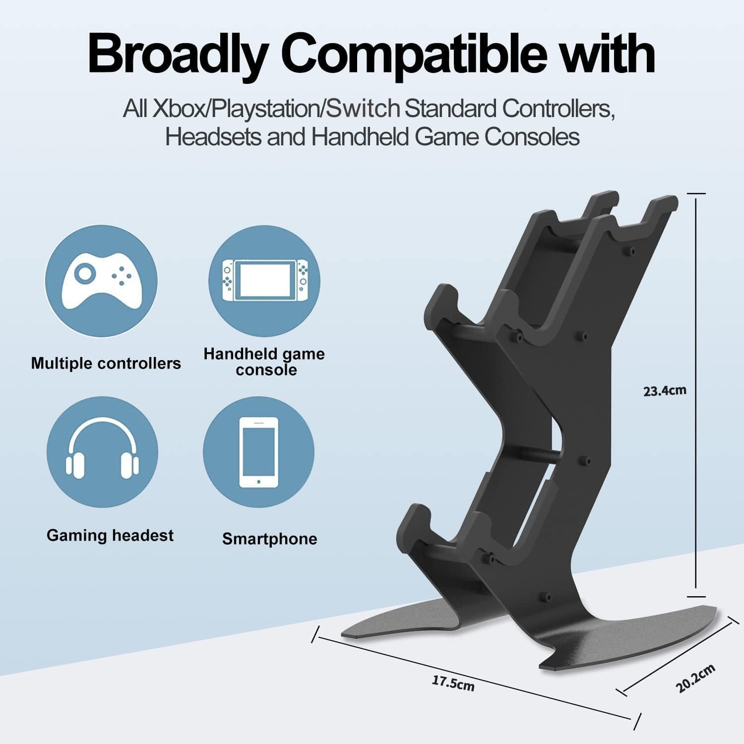 Universal Gaming Headphone & Controller Stand - Compatible with Xbox Series X/S, Xbox One, PS5, PS4, Nintendo Switch | Desk Organizer for Gaming Accessories | Perfect for Gaming Setup & Streamer Battlestation (Black)