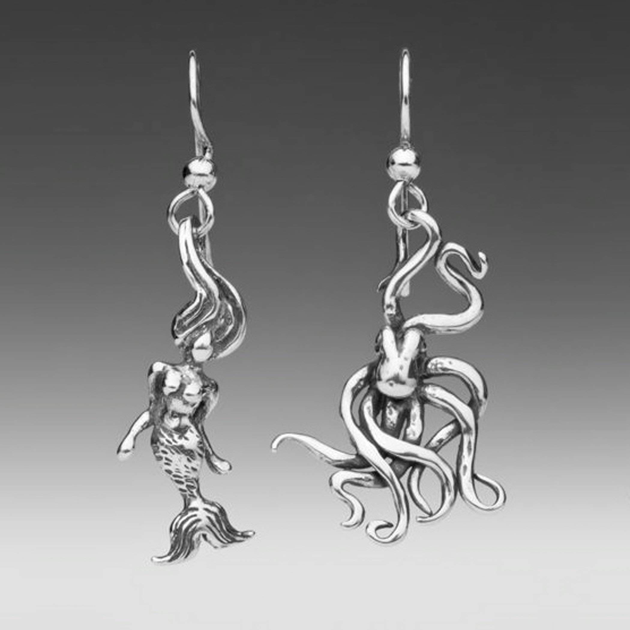 Silver Mermaid & Octopus Earrings - Handmade Ocean Jewelry for Women | Perfect for Beach Parties, Mermaid Costumes & Underwater Themed Events
