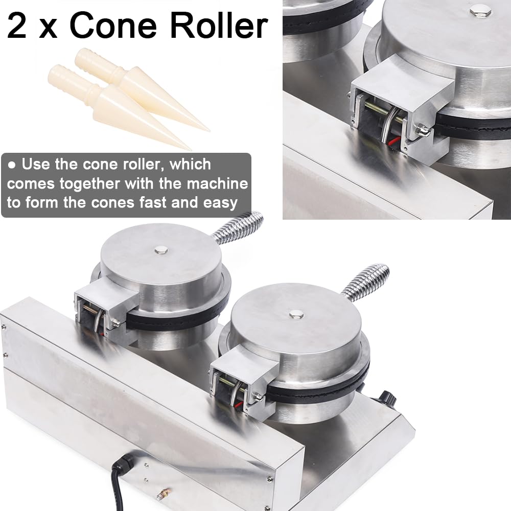 110V 1200W Electric Waffle Cone Maker Machine - Nonstick Dual Heating Pans for Homemade Crispy Ice Cream Cones - Perfect for Dessert Shops, Home Kitchens & Party Treats