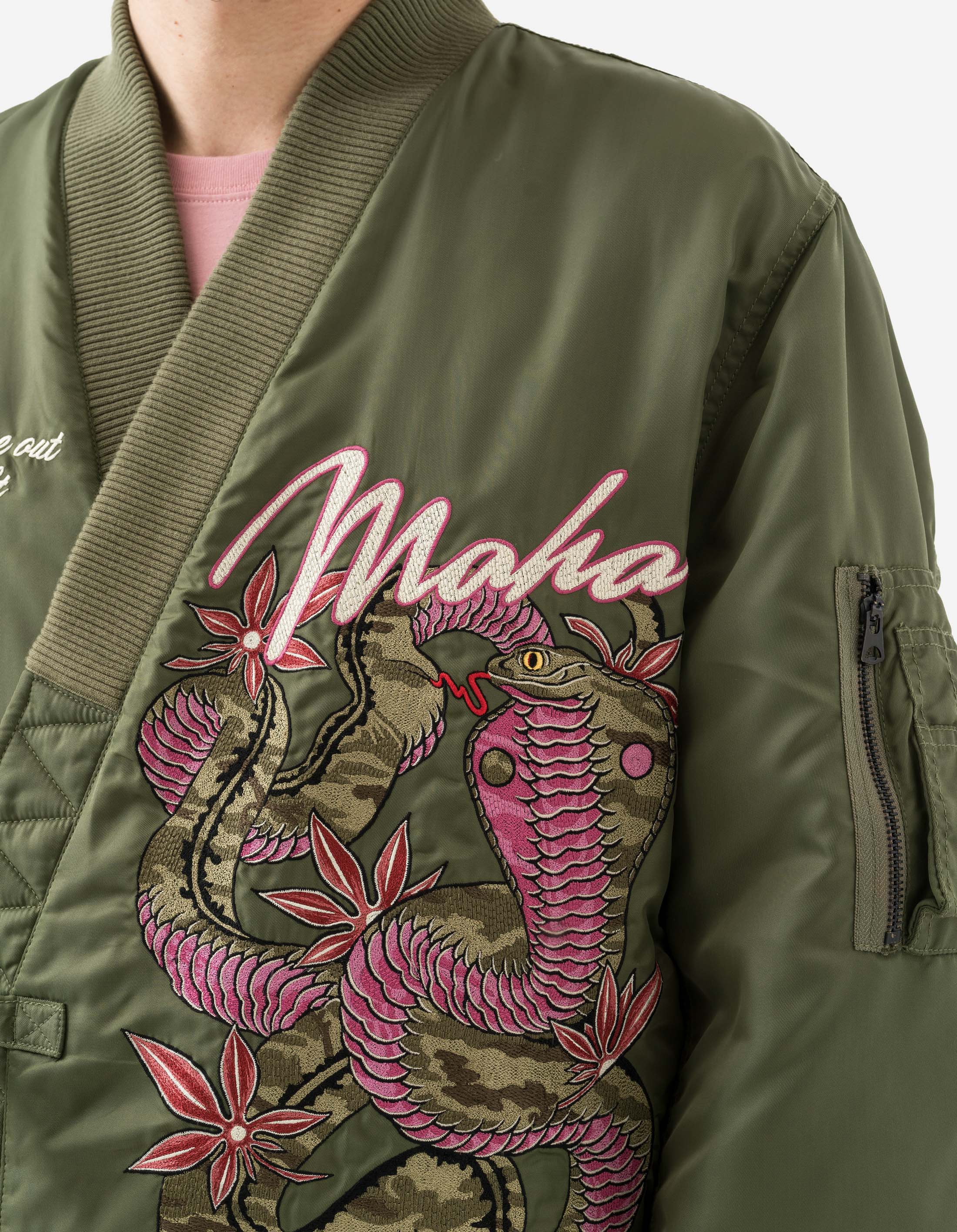 6006 Year of the Snake MA1 Flight Jacket - Vintage Olive OG-107F Military Style Bomber Jacket for Men | Perfect for Streetwear, Casual Outfits & Retro Fashion