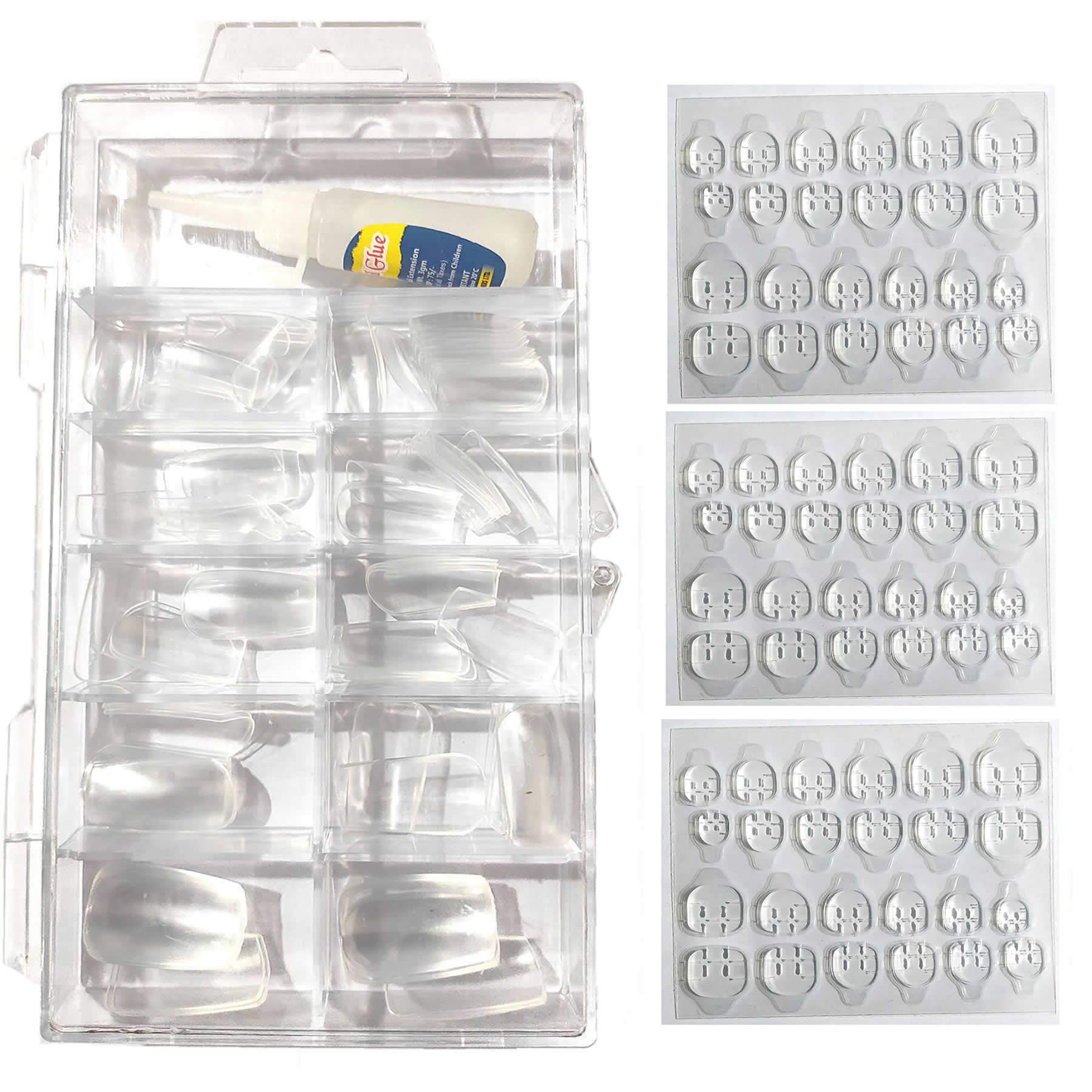 SellRider 100pcs Clear Silicone Finger Nail Tips with 3 Sheets Nail Tab Stickers - DIY Nail Art, Manicure & False Nail Extension for Salon & Home Use