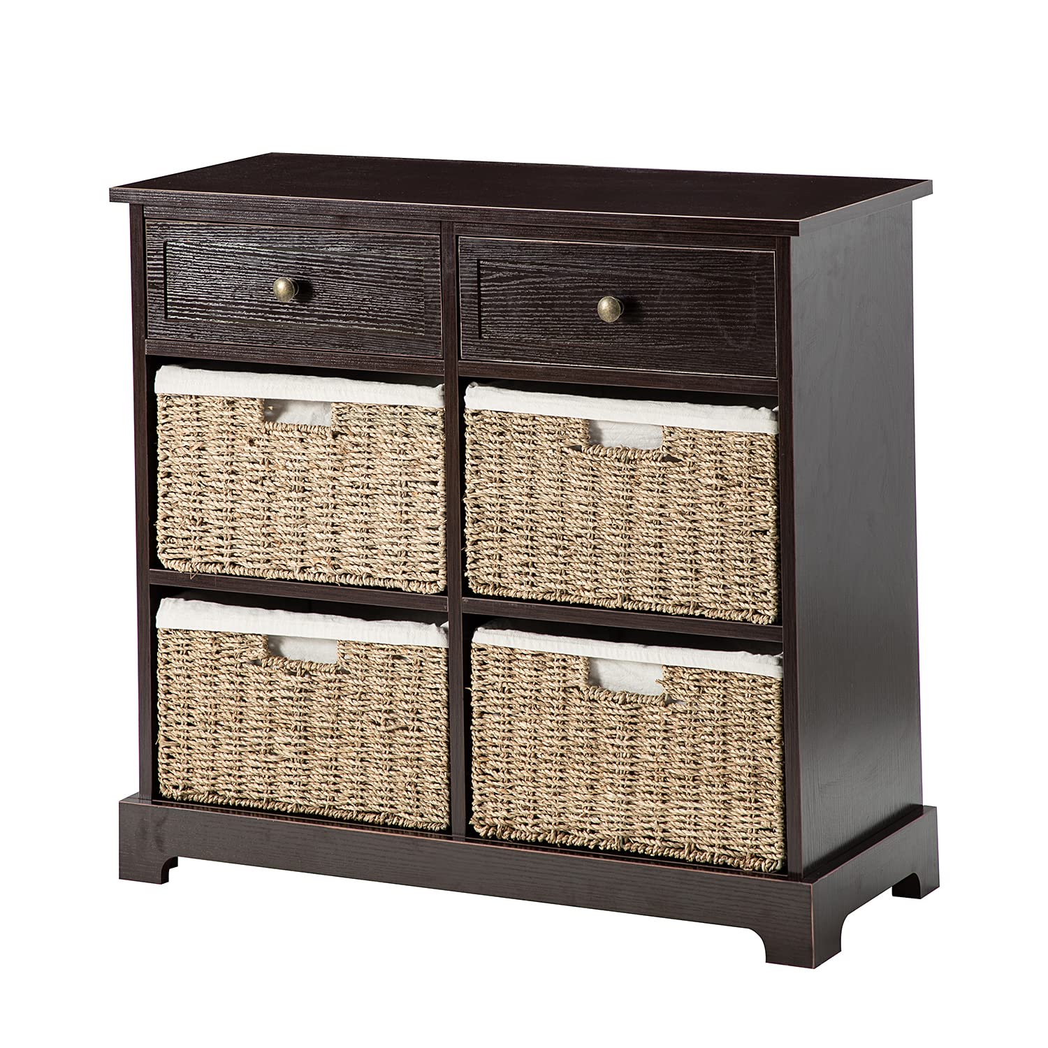 Idylist 6-Drawer Wooden Accent Chest with Removable Woven Baskets - Walnut Finish for Bedroom, Living Room & Entryway Storage Organizer
