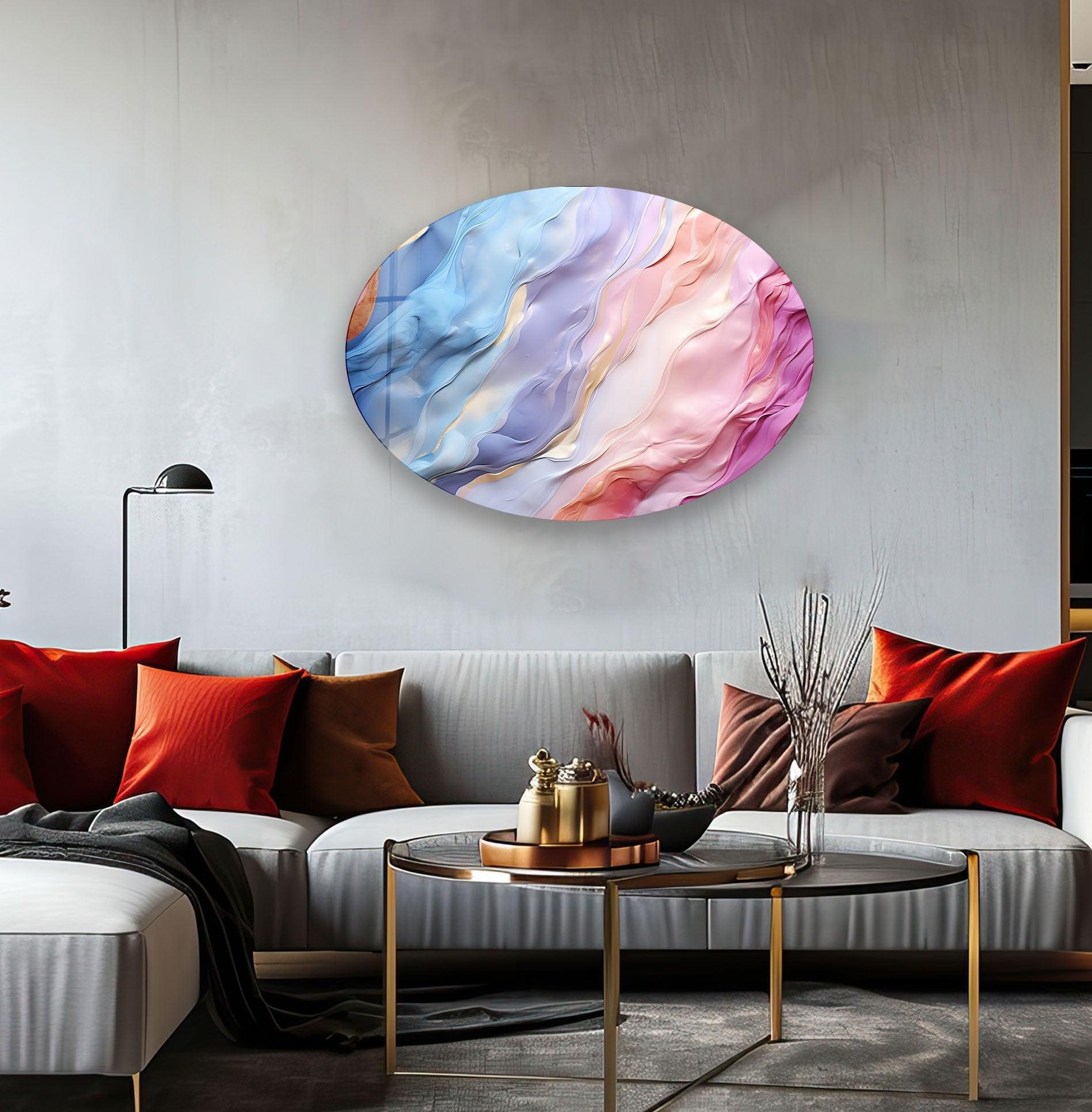 Elegant Asymmetric Oval Glass Wall Art in Soft Pastel Colors - Perfect for Living Room, Bedroom & Office Decor