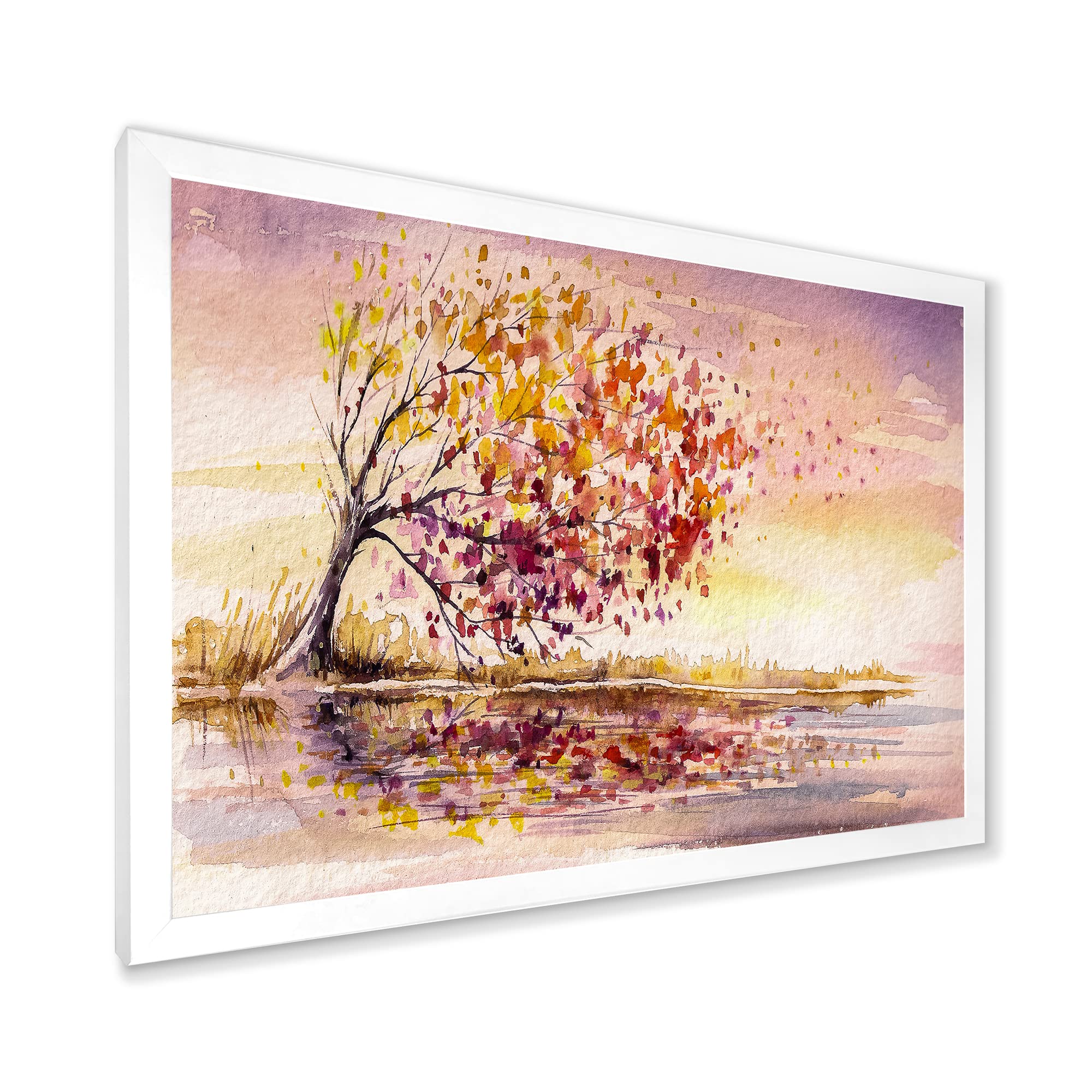 Vibrant Yellow and Orange Autumn Tree Framed Wall Art - Traditional Home Decor for Living Room, Bedroom & Office