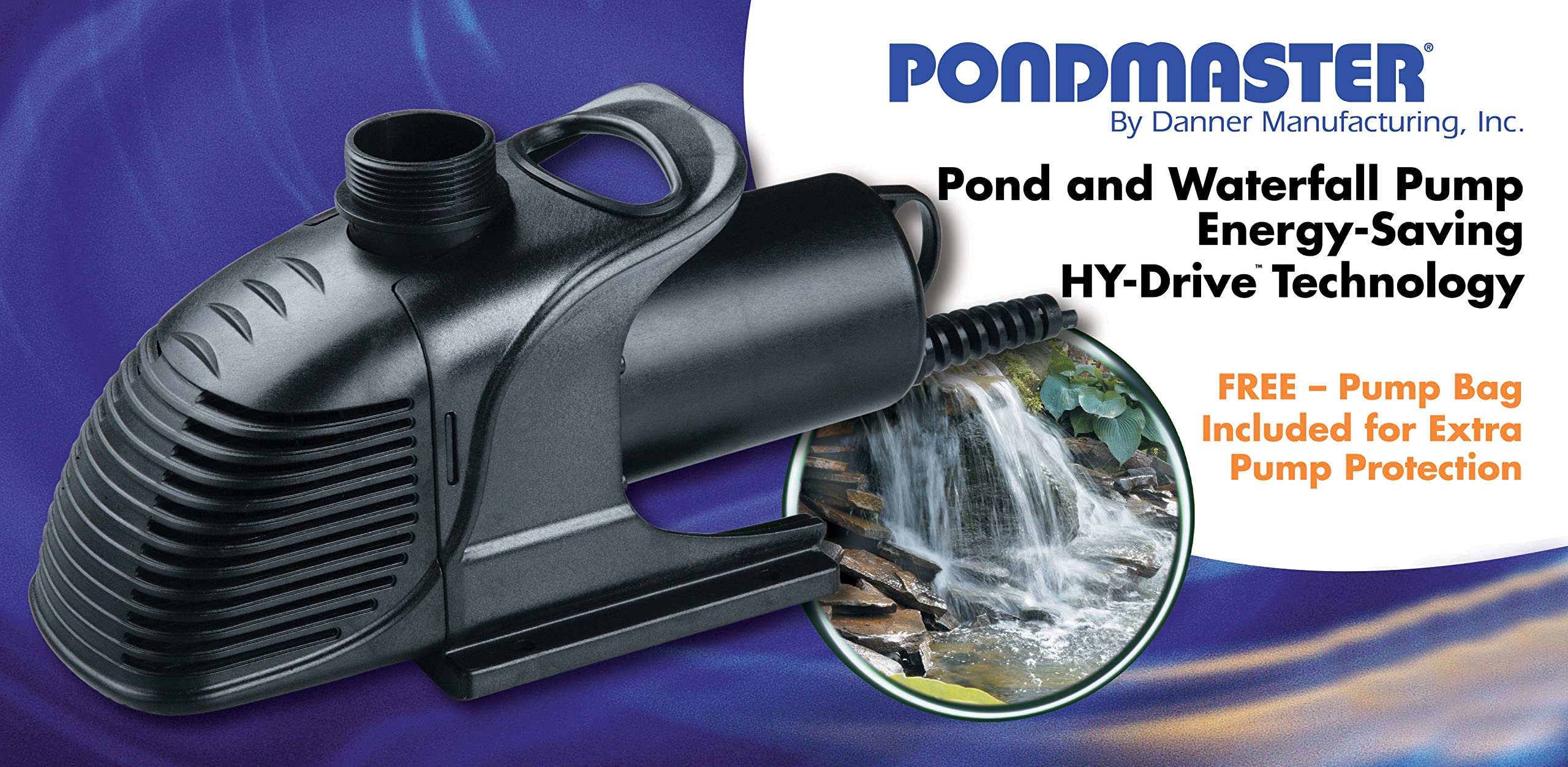 Danner Manufacturing Pondmaster 7600 GPH HY-Drive Water Pump - High Performance Submersible Pump for Ponds, Fountains & Water Features | Model 20235