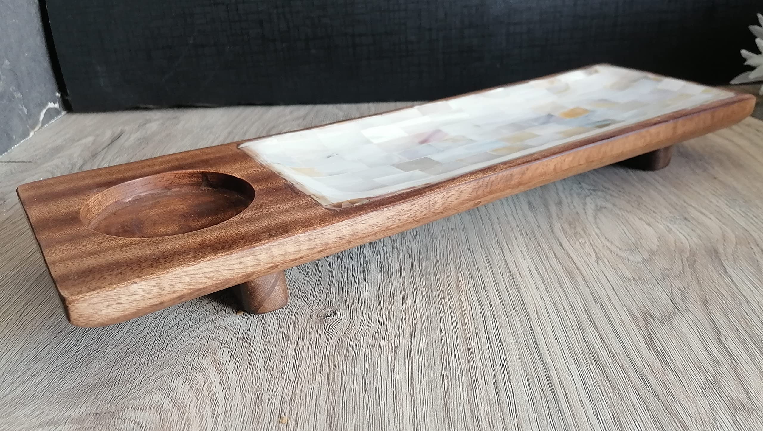 Acacia Wood Serving Tray with Shell Base - for Fruits, Snacks & Salads at Home