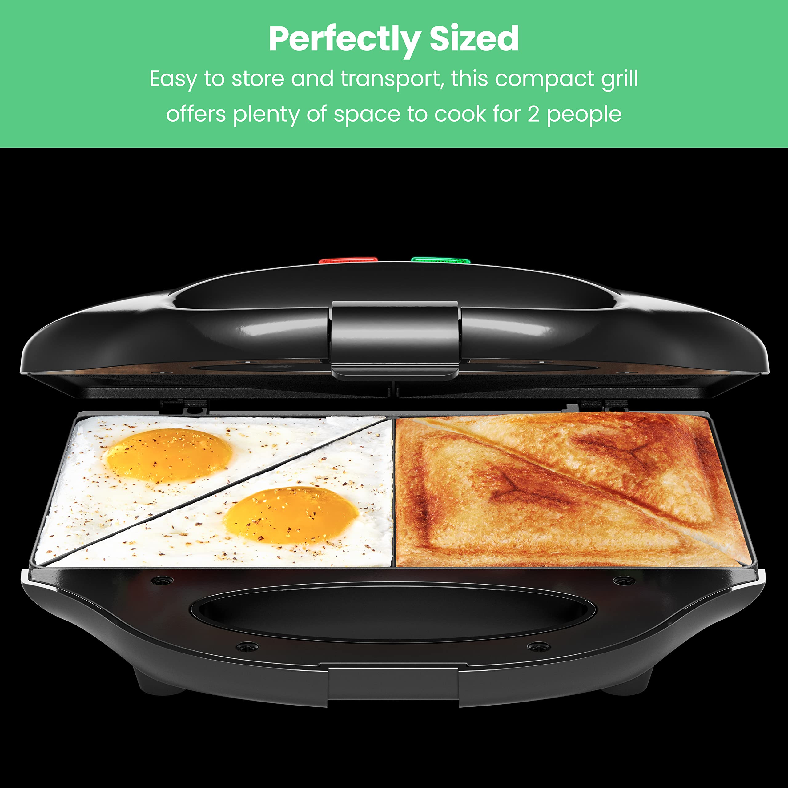 Chefman Electric Sandwich Maker - Portable, Nonstick Panini Press & Quesadilla Maker with Indicator Lights, Locking Lid & Cord Storage - Perfect for Breakfast, Lunch & Camping Meals