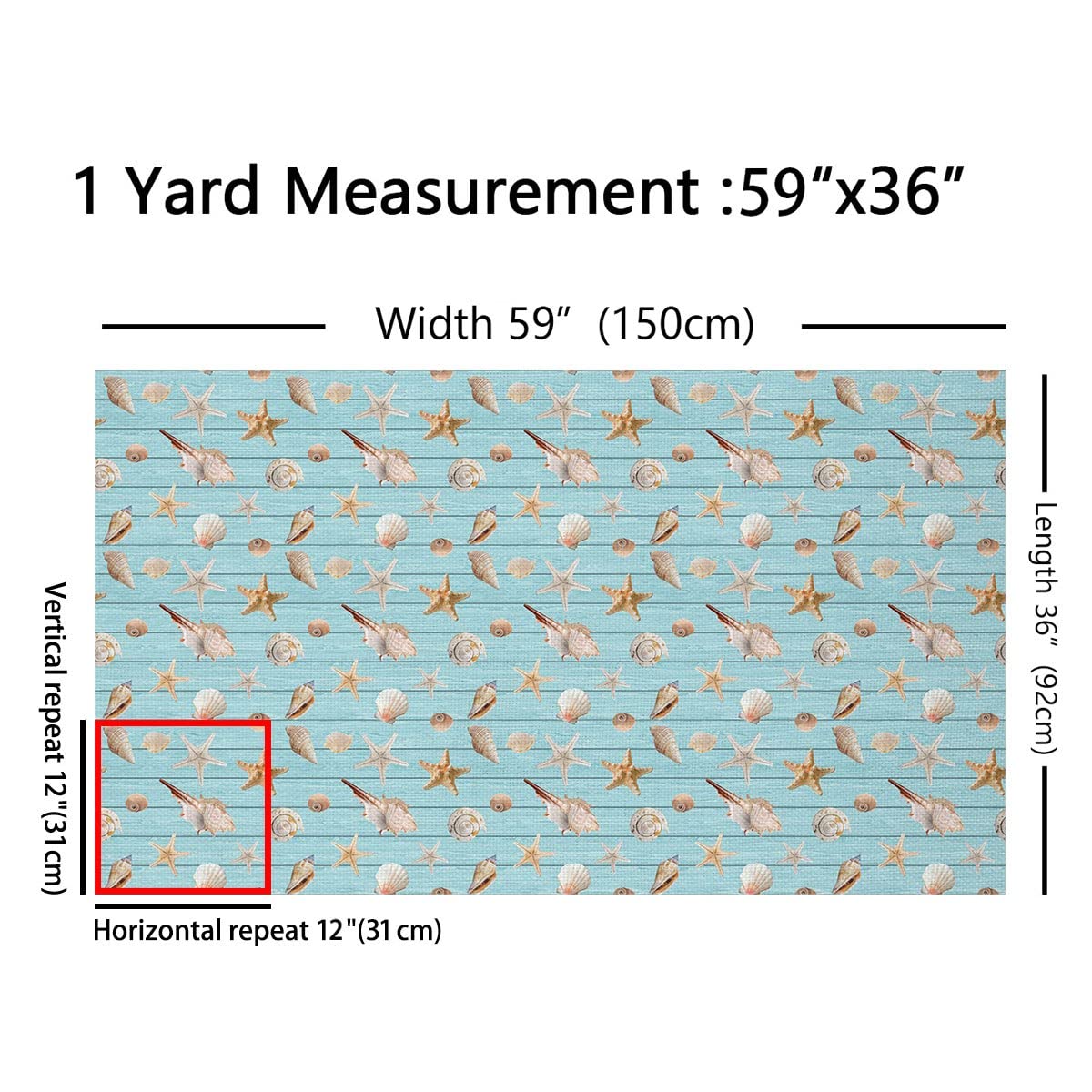 Ocean Starfish Upholstery Fabric by The Yard - Waterproof Beach & Sea Shell Decor Fabric for Chairs, Marine Nautical Home Decor (1 Yard, Tan Turquoise) - Perfect for Outdoor Furniture, Pillows, and Coastal-Themed Interior Design