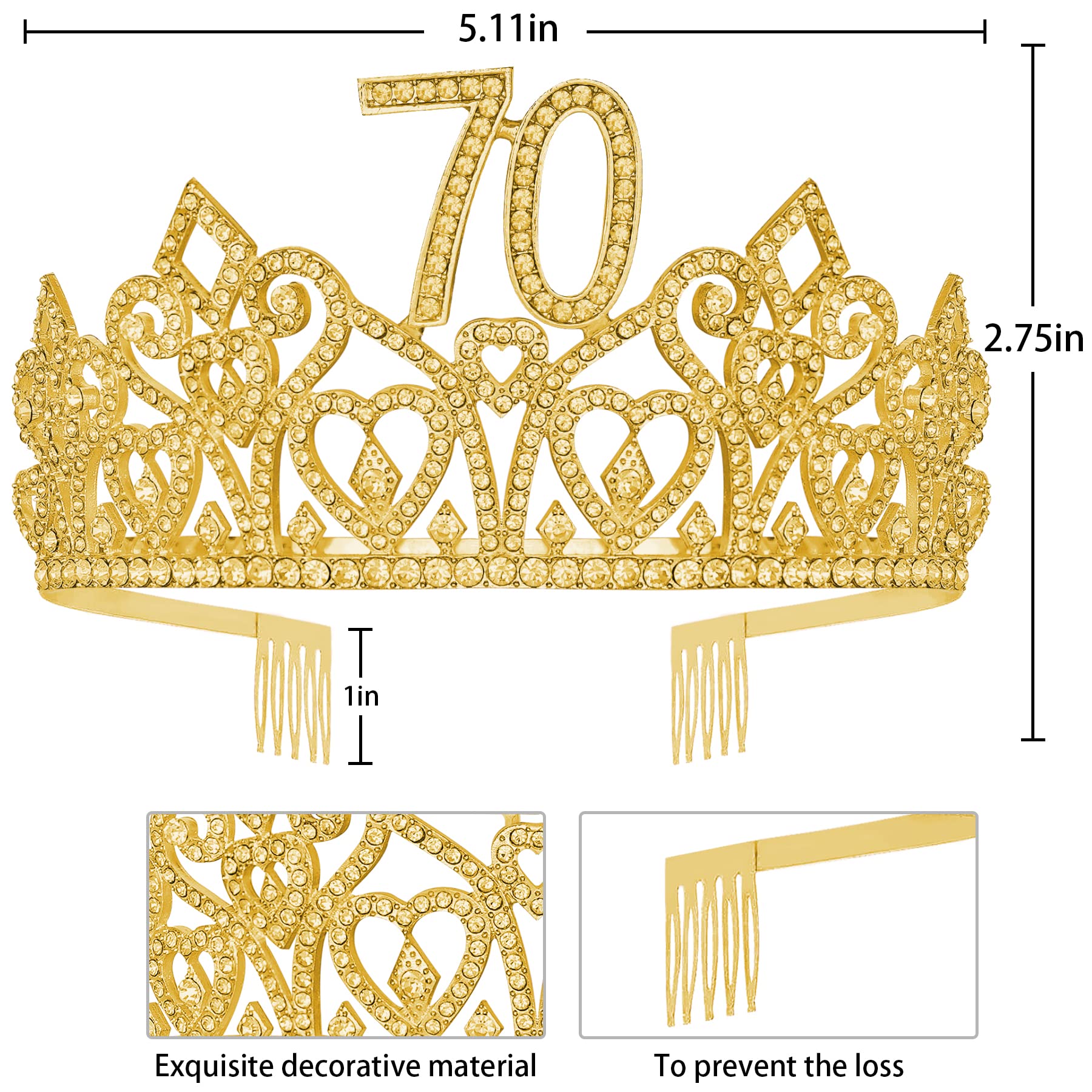 70th Birthday Decorations Set for Women - Gold Crown, Tiara & Sash - Happy 70th Birthday Party Supplies - Perfect for Milestone Celebrations, Retirement Parties & Special Occasions