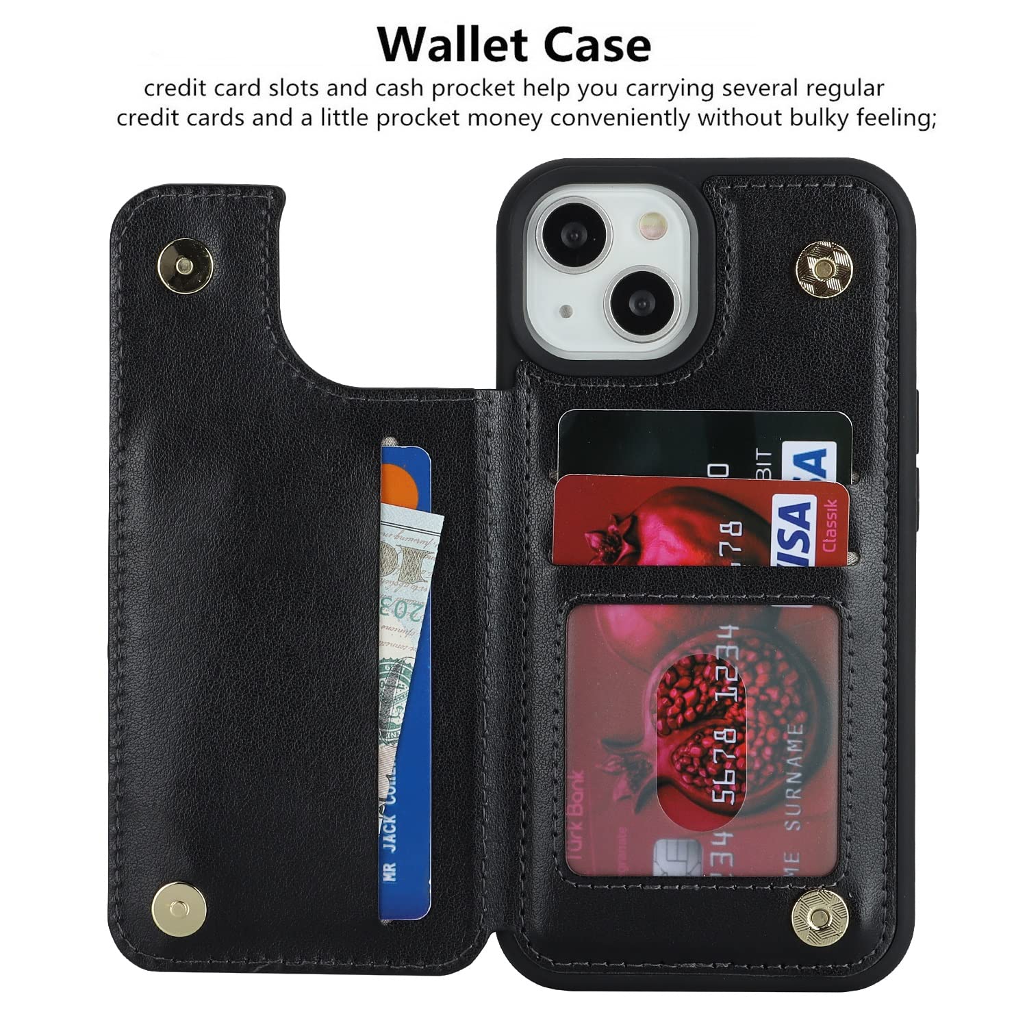 iCoverCase for iPhone 14 Wallet Case with Card Holder & RFID Blocking - PU Leather Protective Phone Cover for iPhone 14 6.1 Inch (Black) - Perfect for Everyday Use, Travel, and Secure Contactless Payments