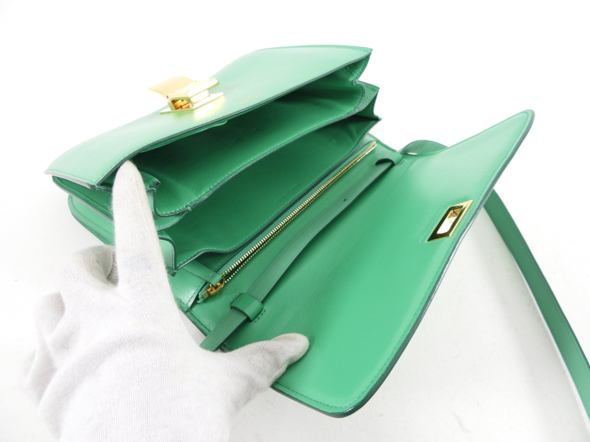 Celine Green Medium Classic Box Bag - Luxury Leather Crossbody Handbag for Women | Perfect for Work, Travel & Evening Events