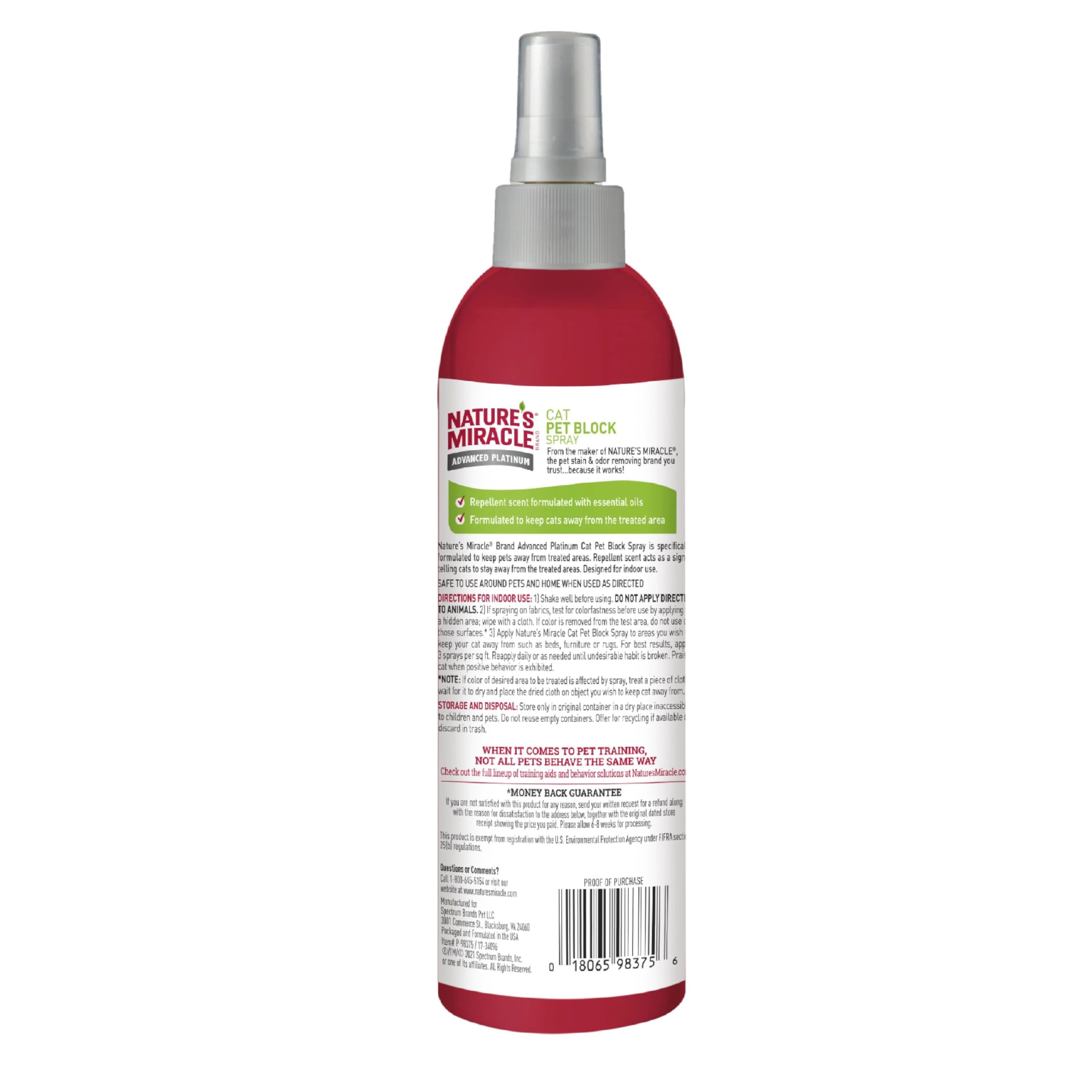 Nature's Miracle Advanced Platinum Cat Repellent Spray - 8 oz | Indoor Training Aid for Cats | Stops Scratching & Marking on Furniture, Carpets & More