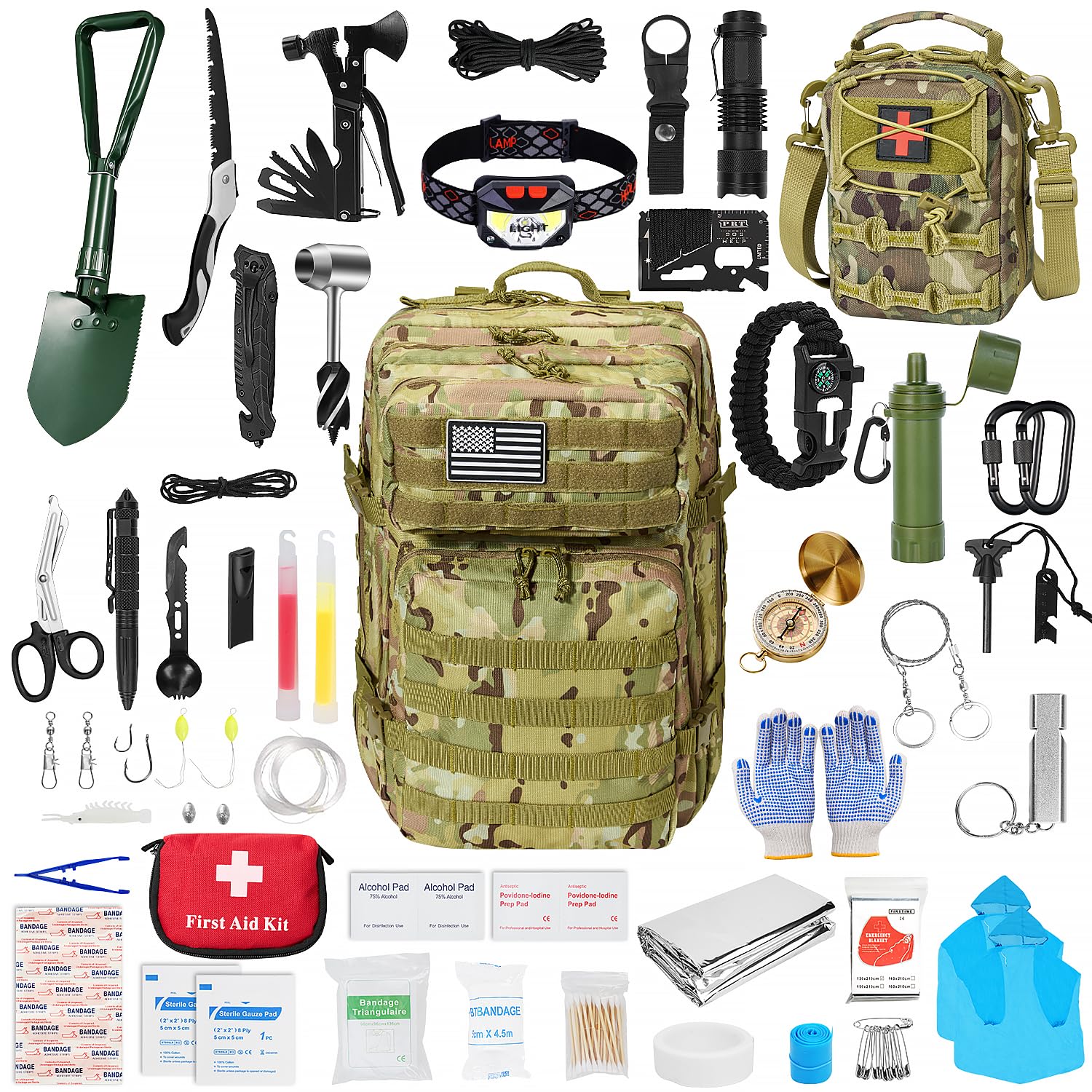 99PCS Professional Survival First Aid Kit - Large Hiking Backpack with Emergency Equipment for Outdoor Adventures, Camping & Hiking Gear - Perfect Gift for Men & Fathers