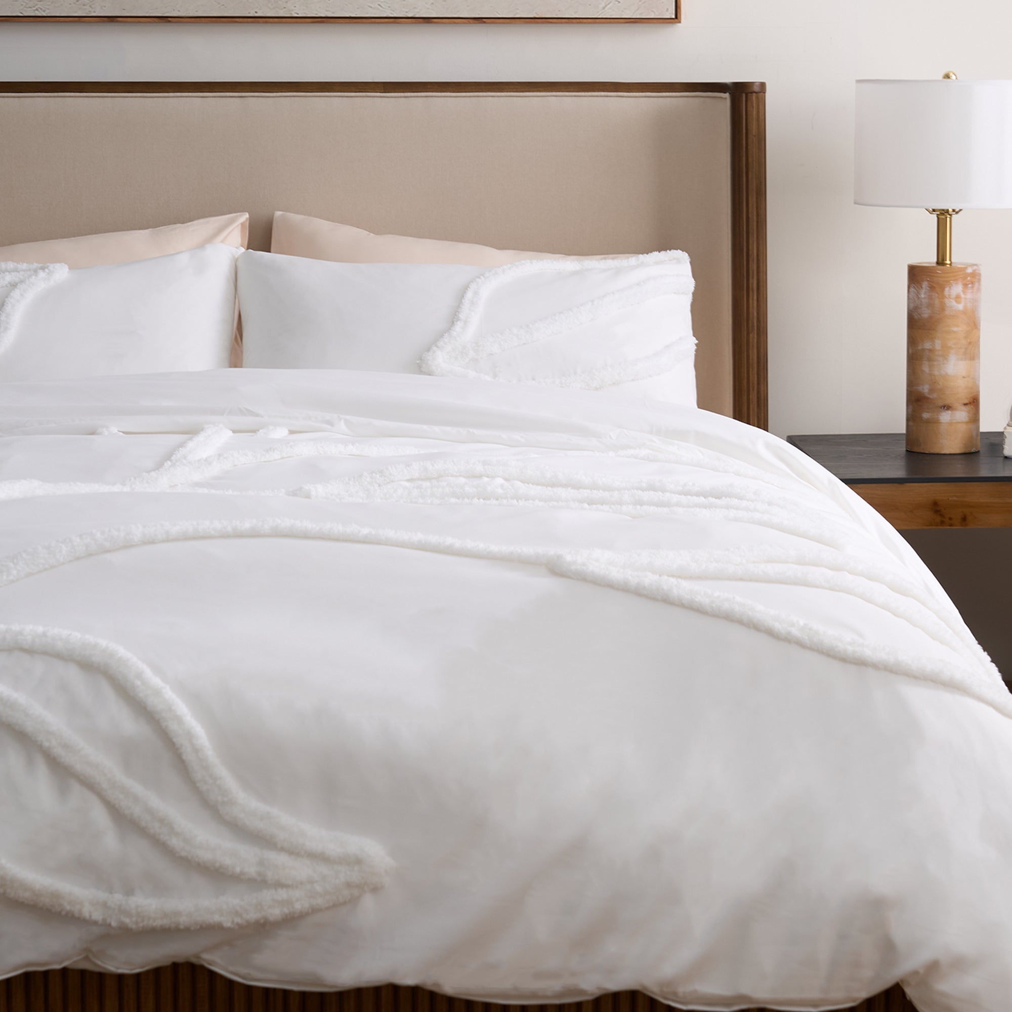 Luxury Leaf Tufted Duvet Cover Set - King Size, 100% Cotton, Botanical Print Bedding - Perfect for Master Bedroom, Guest Room & Cozy Home Decor