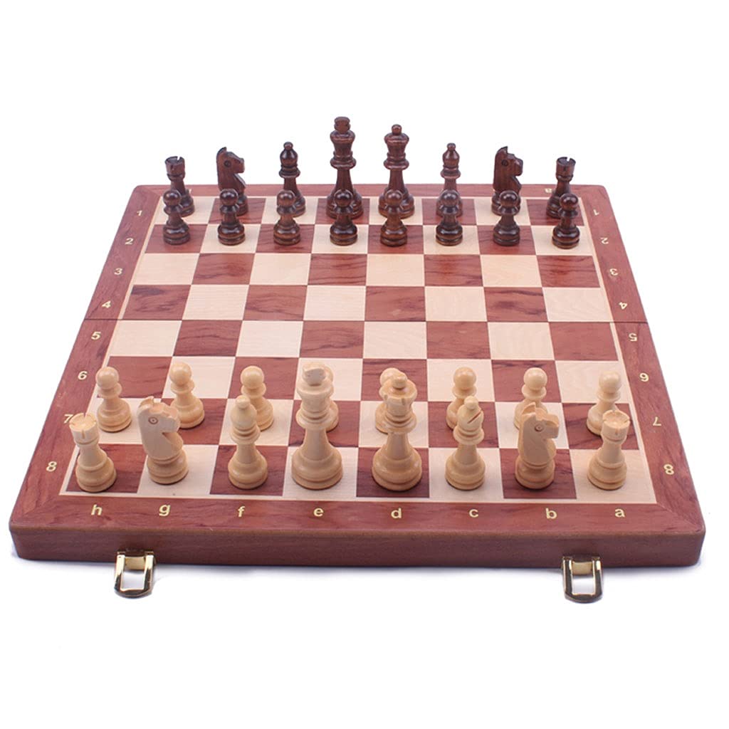 Premium Walnut Wooden Chess Set with Folding Board - Handmade Portable Travel Chess Game with Storage Slots - Classic Large Chess Board for Adults & Kids - Perfect for Home, Office, Travel & Gifts