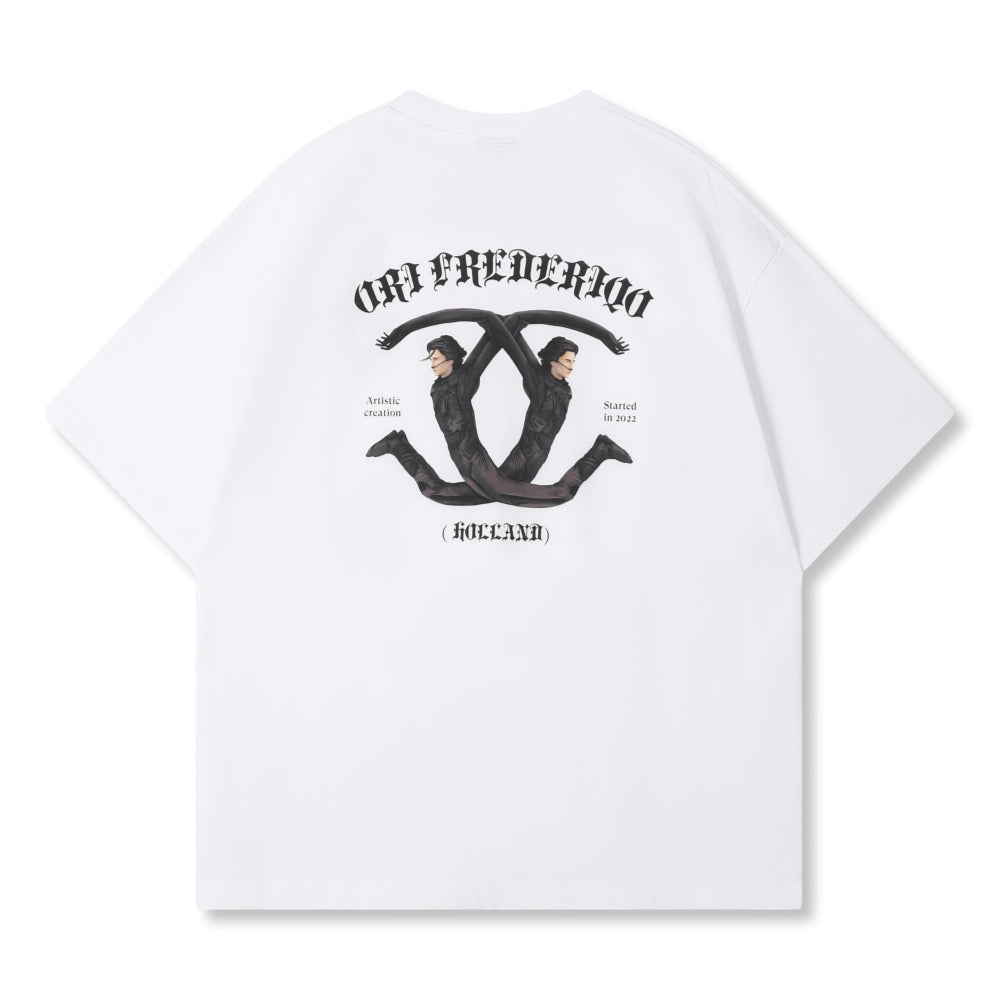 ORI FREDERIQO Men's Printed T-Shirt - White Cotton Graphic Tee for Casual Wear, Street Style & Everyday Outfits