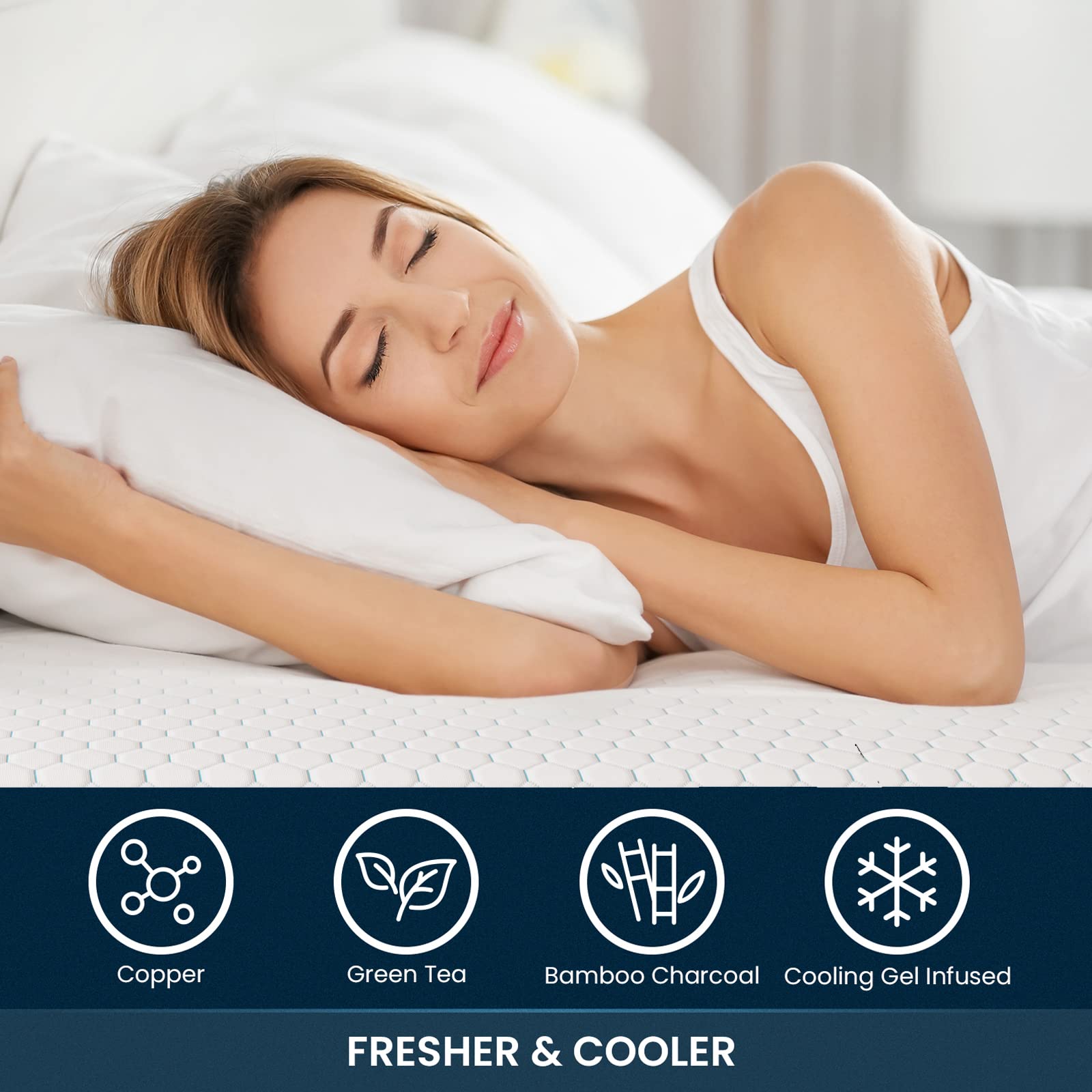 BedStory 3 Inch Firm Mattress Topper Queen Size - Extra Firm Pain Relief Memory Foam with Gel, Bamboo Charcoal & Copper Infusion | Cooling, Skin-Friendly & Non-Slip Pad | CertiPUR-US Certified | Perfect for Back Pain Relief & Hot Sleepers