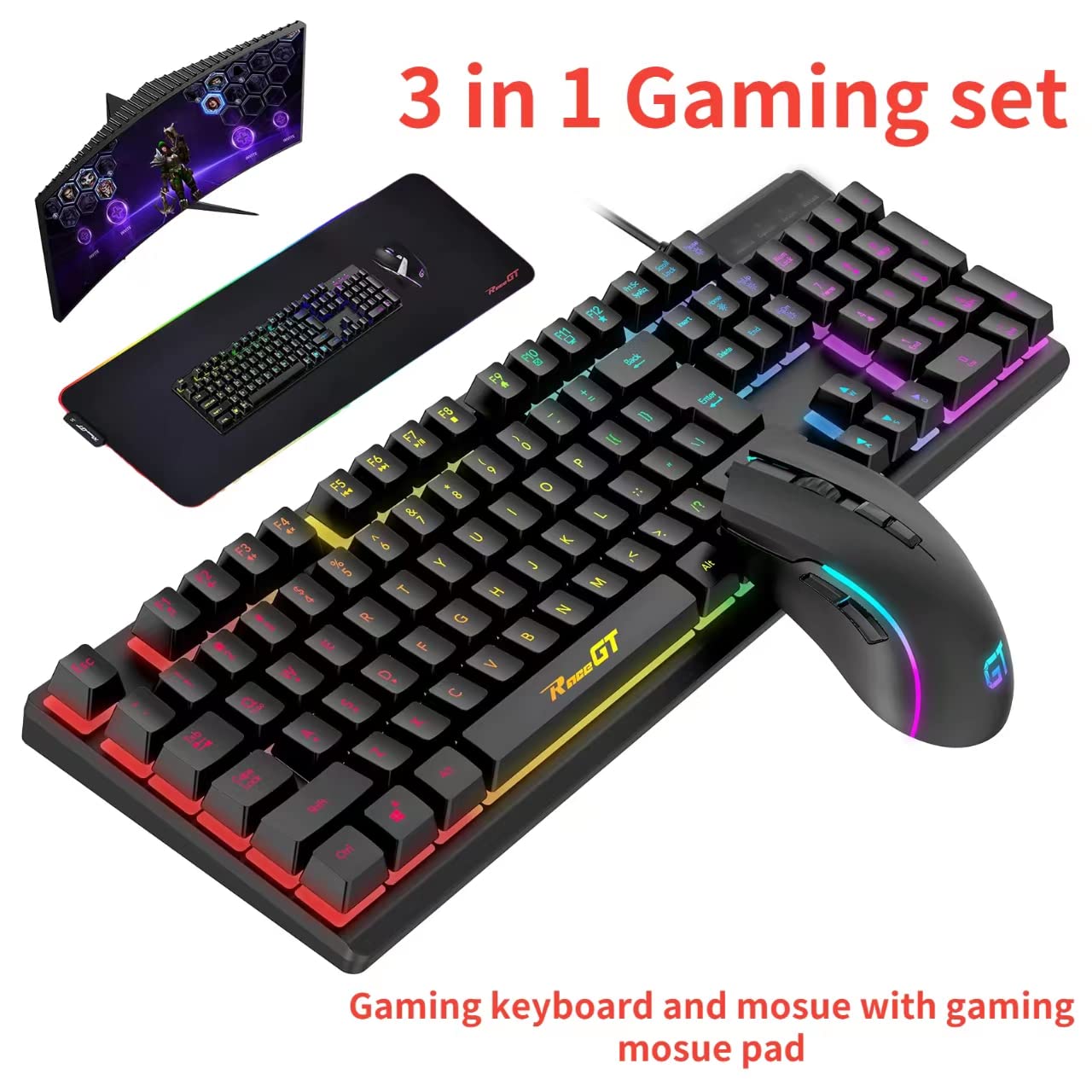 Best RGB Gaming Keyboard and Mouse Combo with LED Mouse Pad - Complete 3-in-1 PC Gaming Set for Esports, Streaming & Office Work