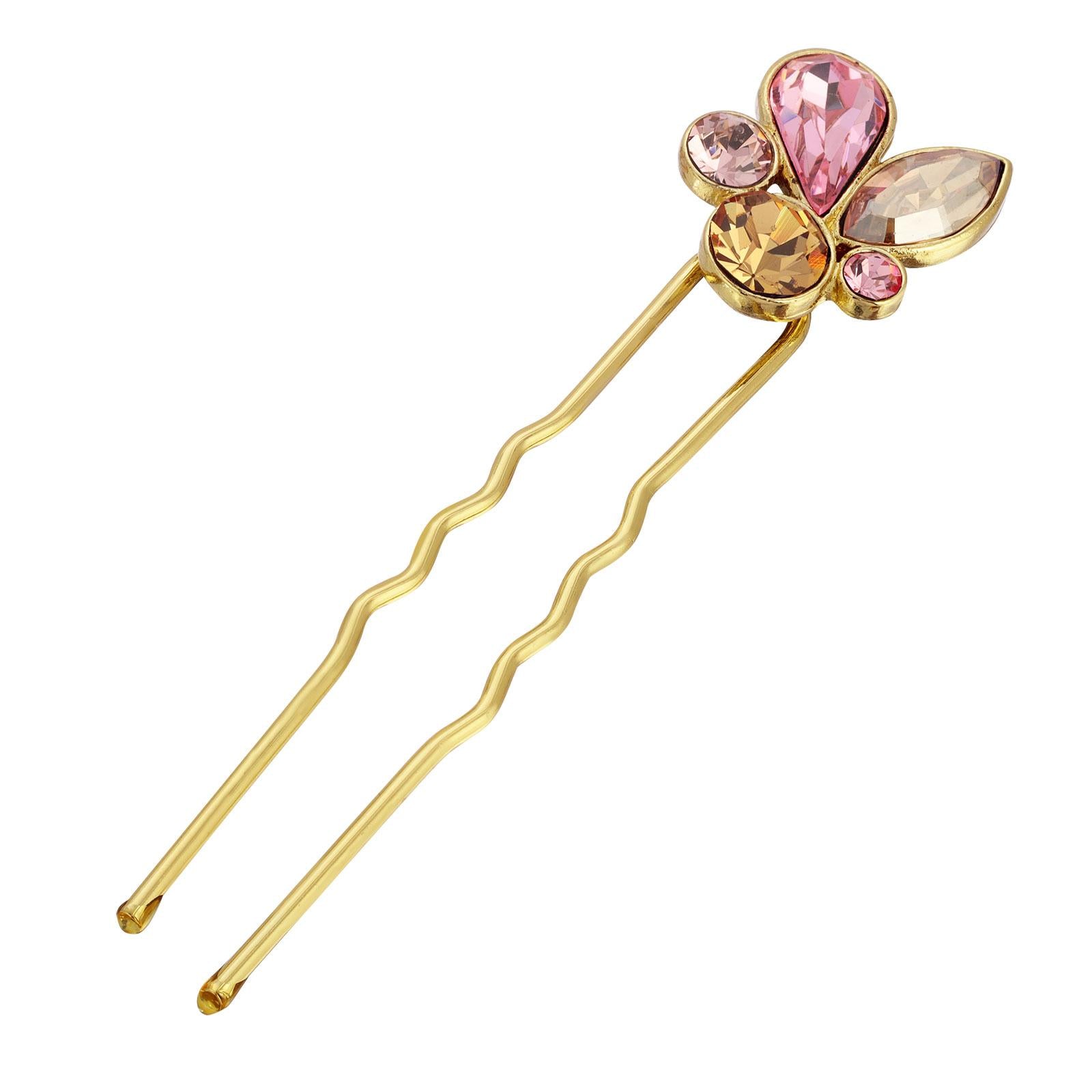 1928 Vintage Style Multi-Color Austrian Crystal Hair Pin - Elegant Bridal Hair Accessory for Weddings, Prom & Special Occasions