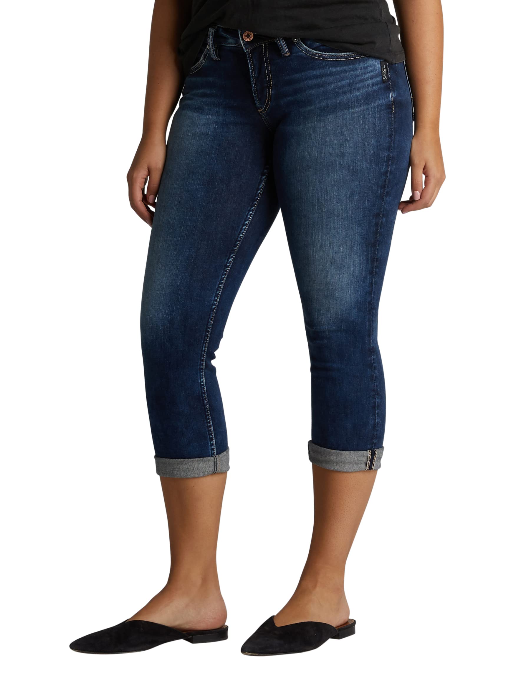 Silver Jeans Co. Women's Suki Mid Rise Capri Jeans - Classic Stretch Denim Pants for Casual Wear & Summer Outfits | Perfect for Daily Use, Weekend Errands & Vacation Style
