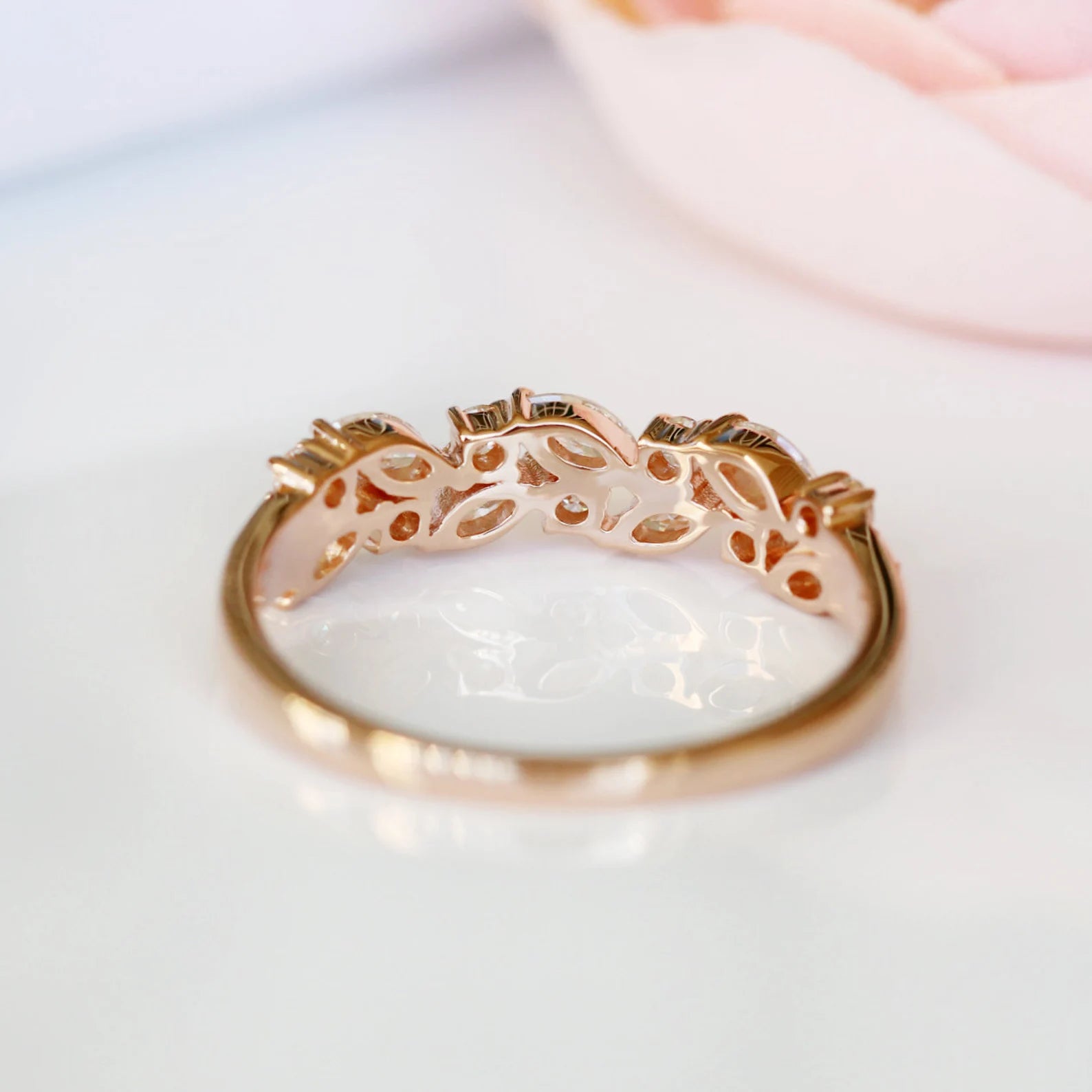 14K Solid Rose Gold Marquise Cut Natural Diamond or Moissanite Wedding Band - Elegant Bridal Ring for Engagement, Anniversary & Special Occasions