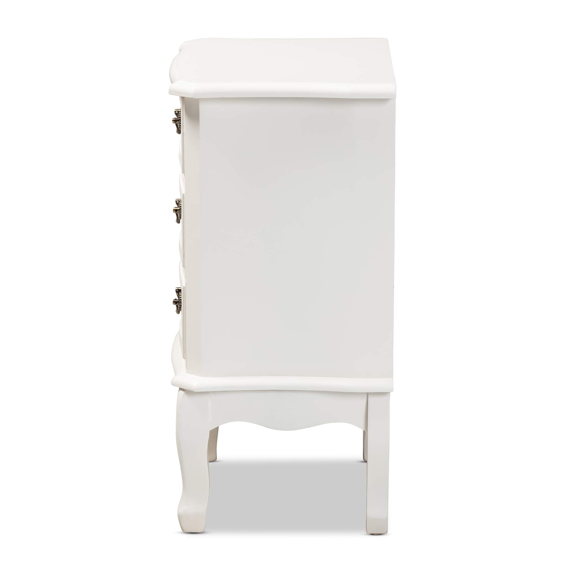 Baxton Studio Modern Nightstand with Brass Accents - White Bedside Table for Bedroom, Living Room & Guest Room - Stylish Storage Cabinet with Drawer & Shelf