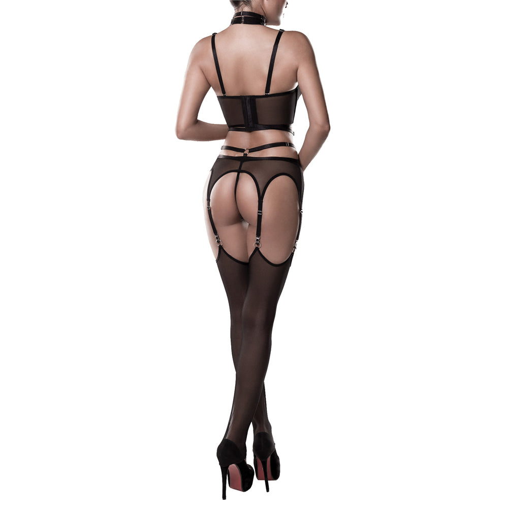 Sexy Grey Velvet Strappy Sheer Harness Bustier with Garter & Thong Set for Women - Perfect for Valentine's Day, Boudoir Photography and Intimate Occasions