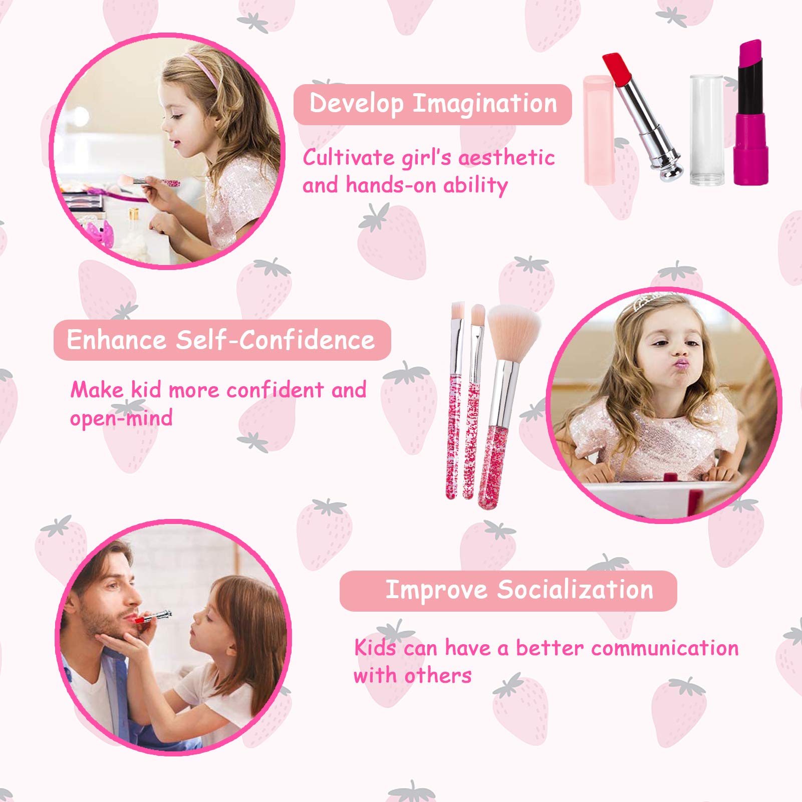 Fake Makeup Kit for Girls - Kids Cosmetic Toy Set with Bag - Birthday & Christmas Gift for Pretend Play