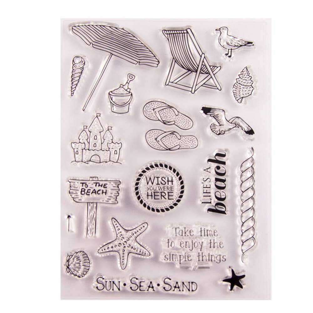 Sea Sand Clear Stamps for Card Making & Scrapbooking - Sun Vacation Beach Rubber Silicone Stamps for Journals, DIY Albums & Paper Crafts - Perfect for Beach-Themed Cards, Travel Journals & Summer Craft Projects