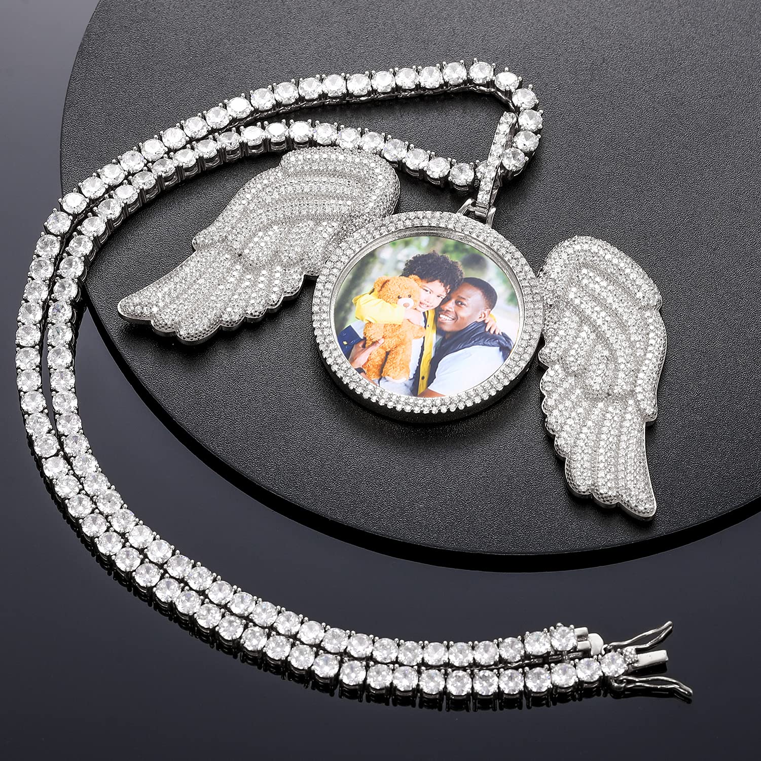 925 Sterling Silver Angel Wing Photo Necklace - Personalized Custom Picture Pendant for Men & Women - Memorial Keepsake Jewelry for Birthdays, Anniversaries & Special Occasions