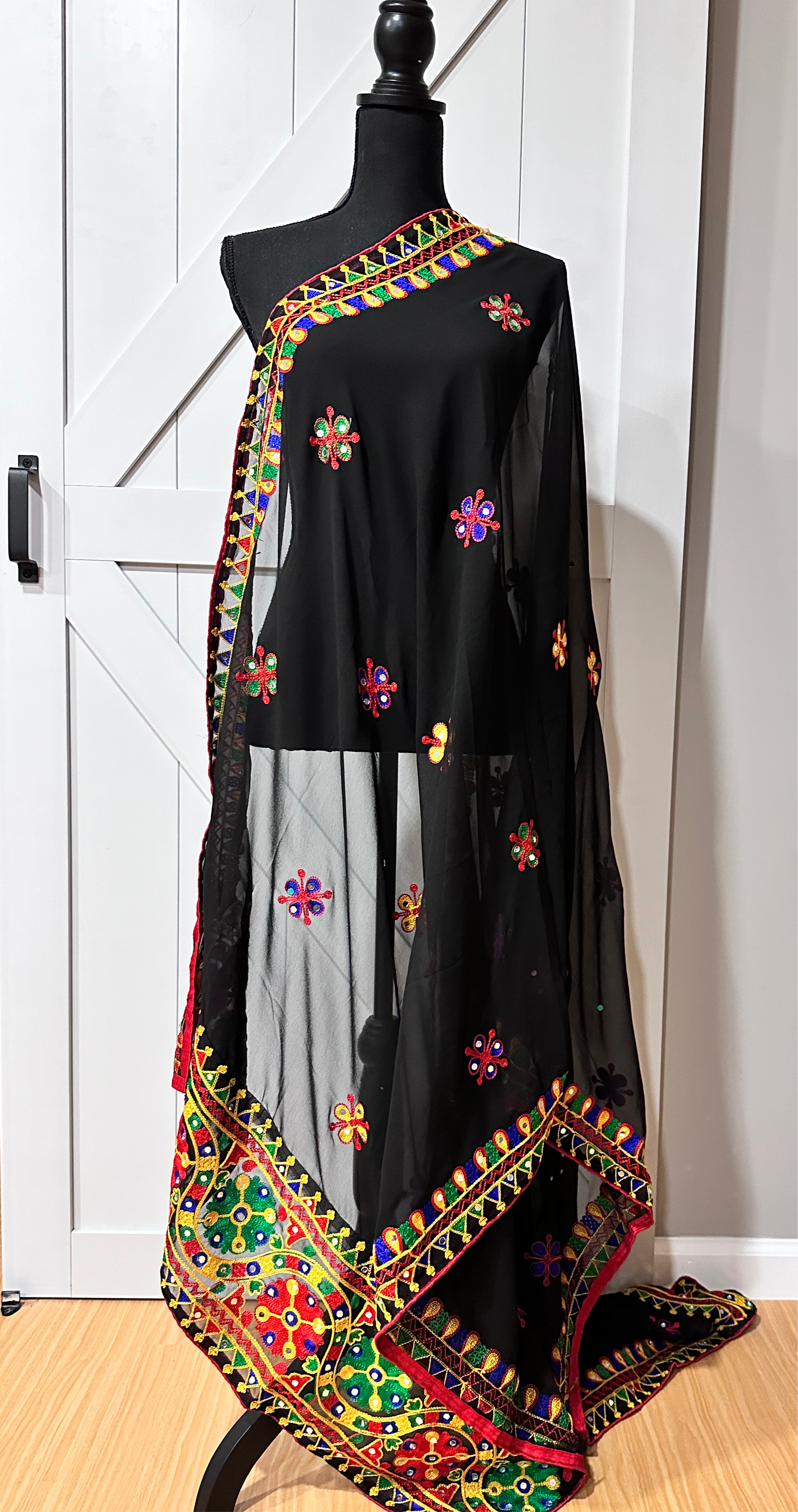 Navaratri Dupatta Scarf - Elegant Black Chiffon Dupatta for Women | Perfect for Festivals, Weddings & Traditional Outfits