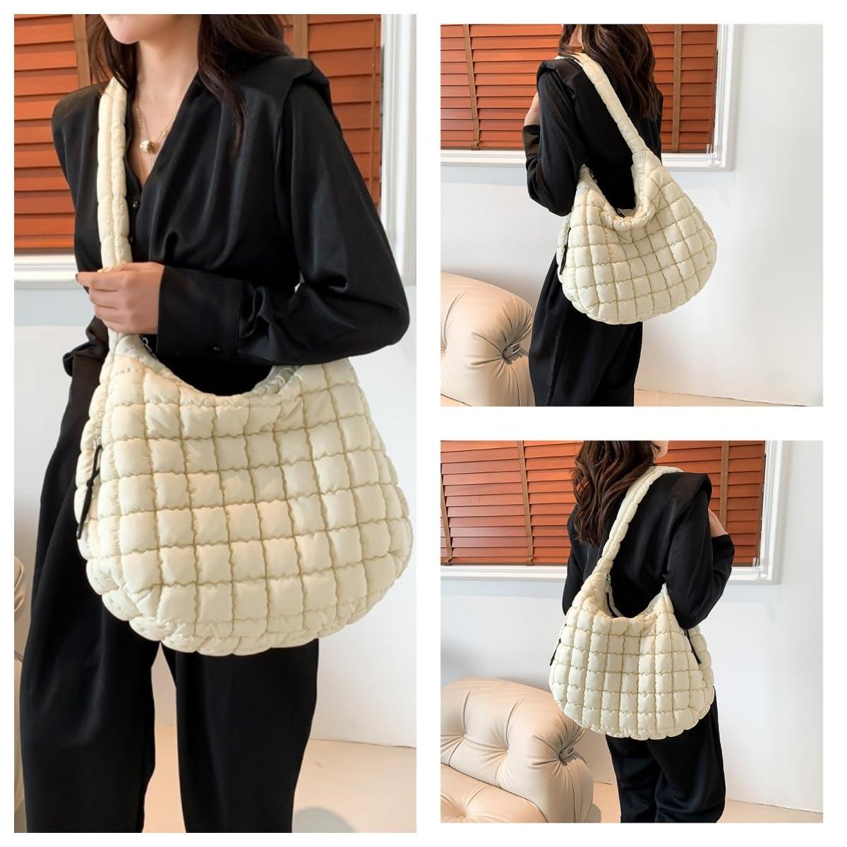 Quilted Puffer Tote Bag for Women - Trendy Crossbody Shoulder Handbag Purse, Small Cute Lightweight Large Capacity - Perfect for Work, Travel & Daily Use