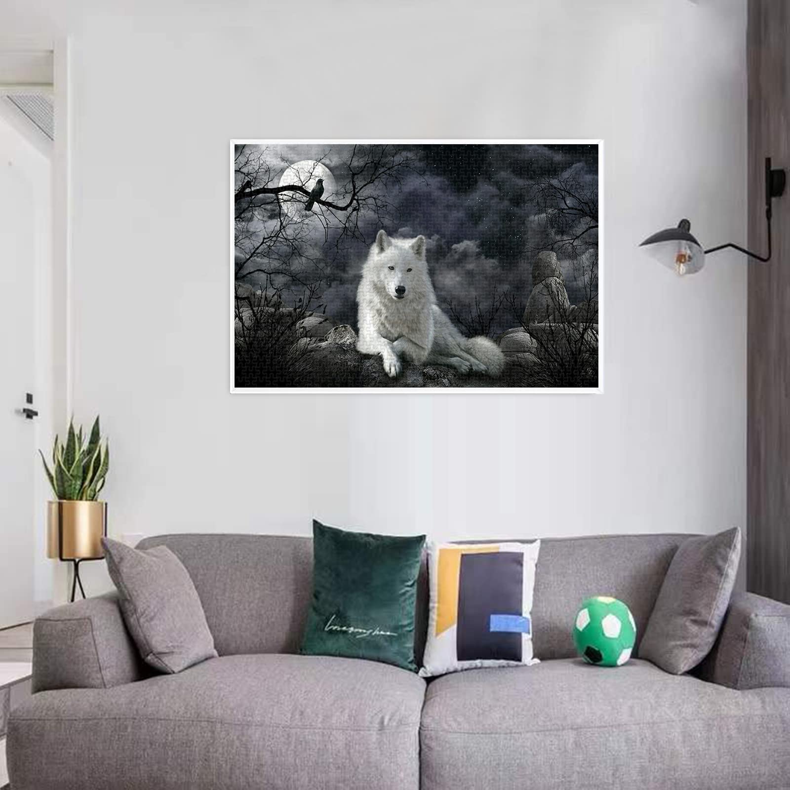 1000 Piece Jigsaw Puzzle - Crow and White Wolf Wooden Puzzle for Adults & Kids, DIY Home Decor (75x50cm) - Perfect for Family Game Night, Educational Toy & Wall Art