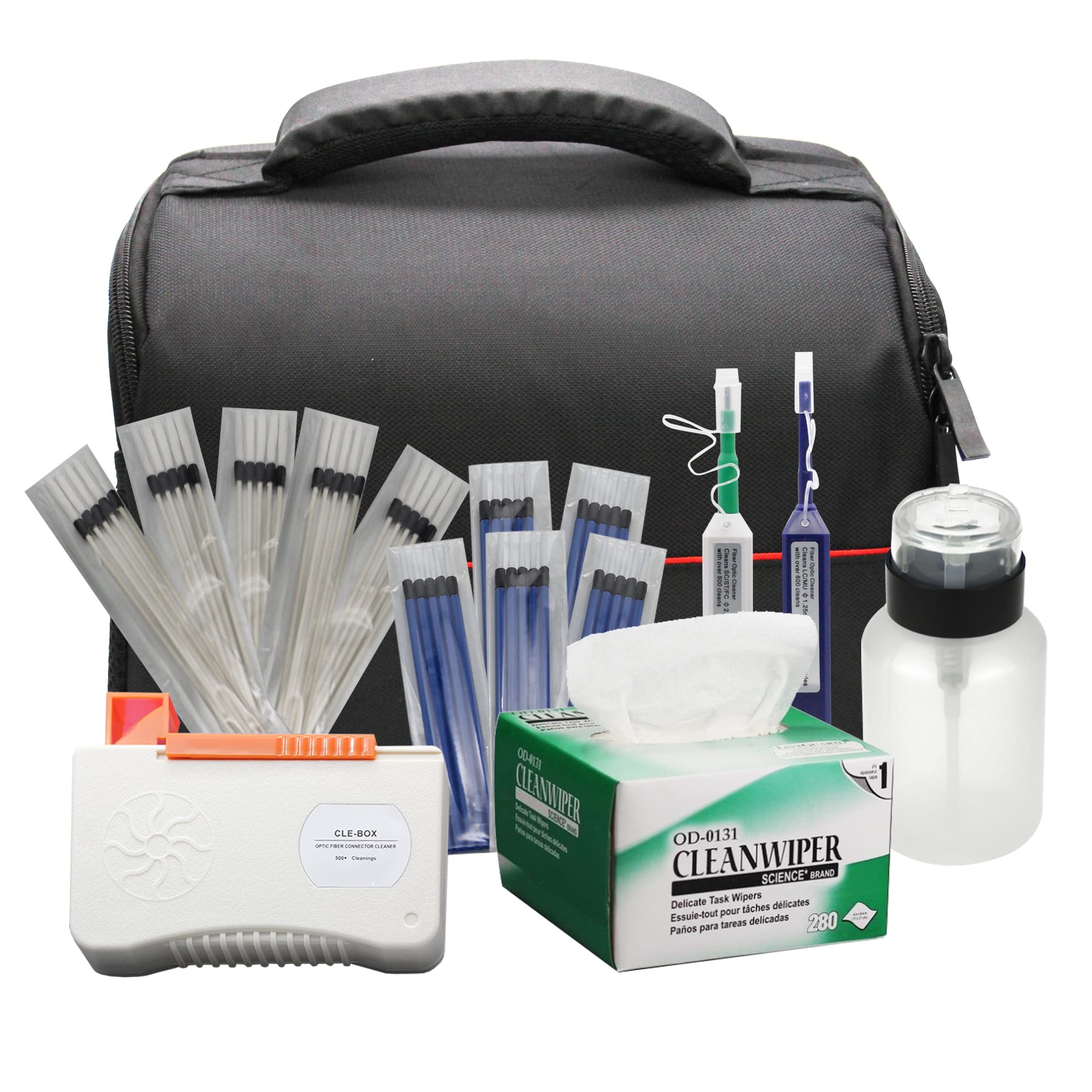 QIIRUN Fiber Optic Cleaning Kit - Professional FTTH Fiber Cleaner Tools Set with 1.25mm & 2.5mm Fiber Optic Cleaner Pens, Cleaning Sticks & Wipes - Perfect for FC, SC, ST, LC, MU Connectors - Ideal for Home Network, Data Center & Telecom Maintenance