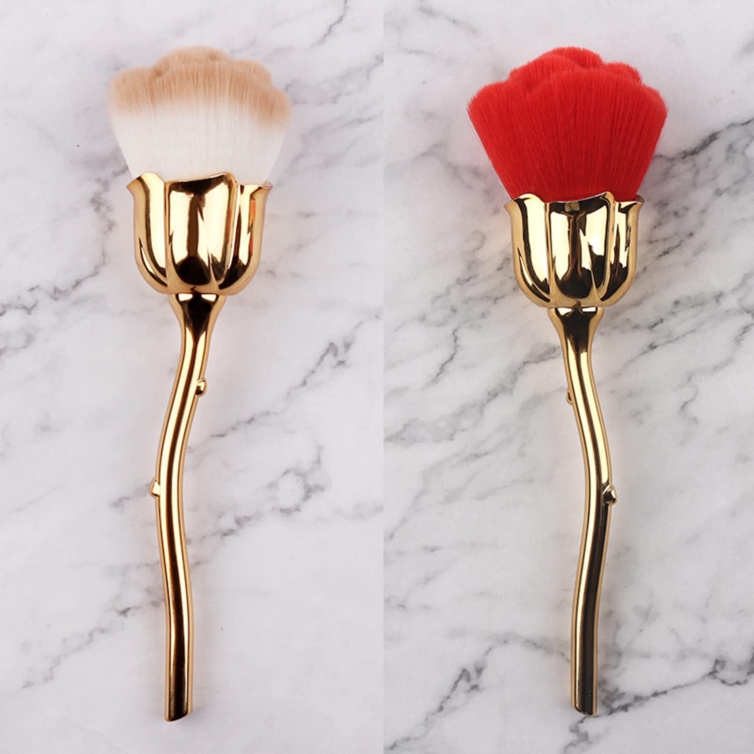 SILPECWEE 2Pcs Nail Dust Brush Set for Manicure & Makeup - Rose Nail Art Tools for Powder & Blush Application