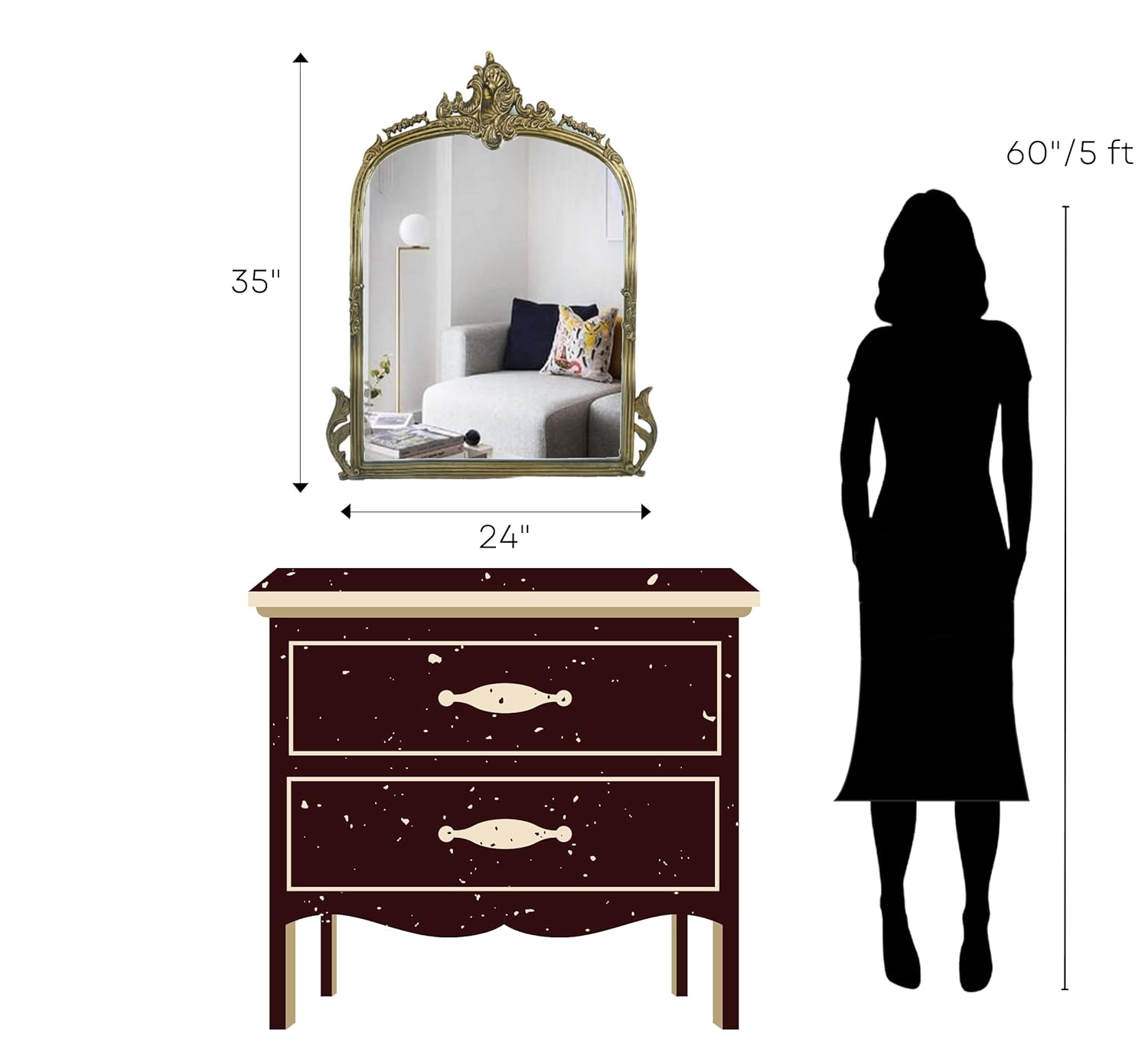 CORSICA Victorian Premium Metal Frame Arched Hand Casted Mirror Gold 90cm - Elegant Wall Decor for Living Room, Bedroom & Entryway - Antique Style Home Accent Piece