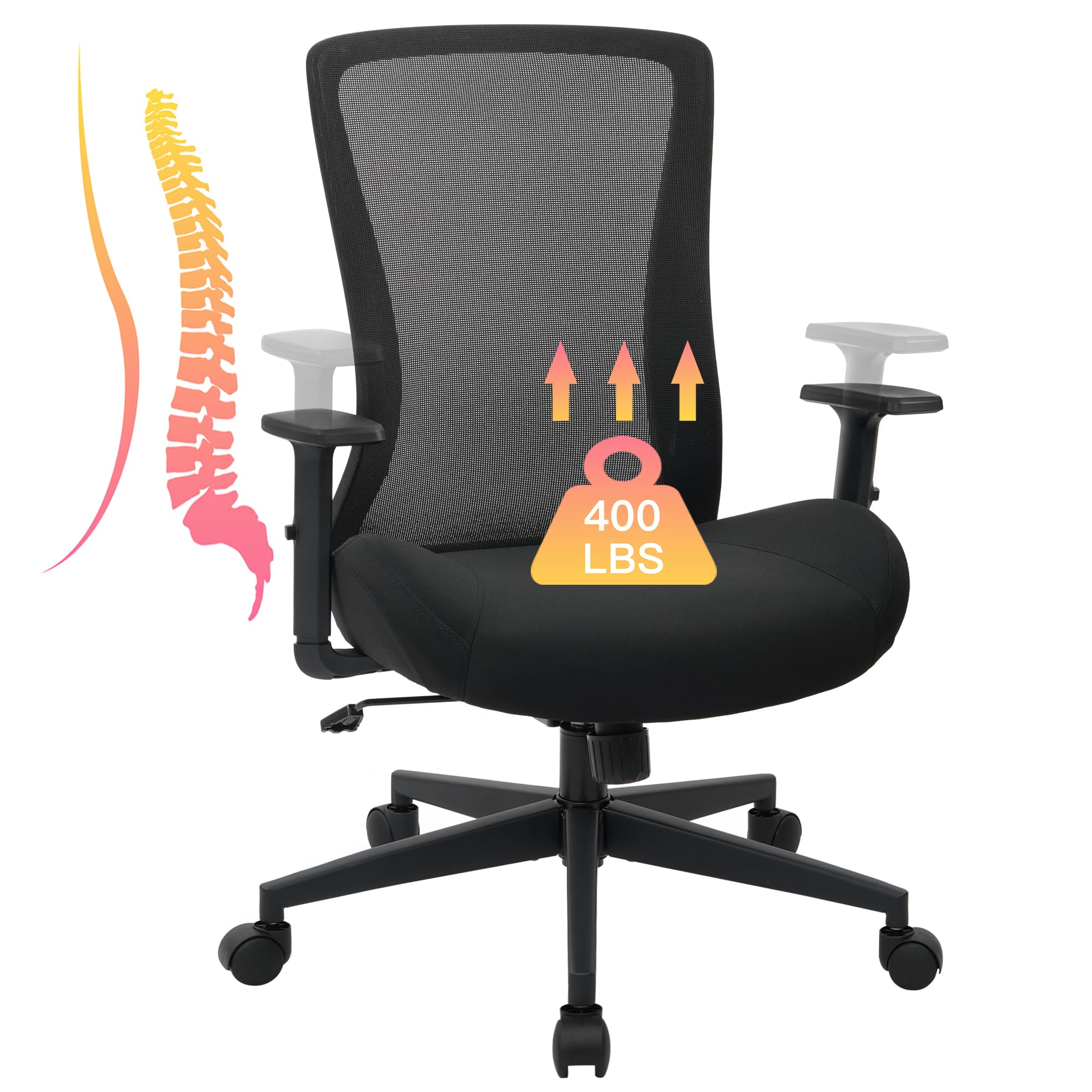 Big and Tall Office Chair for Heavy People Up to 400lb - Ergonomic Mesh Computer Desk Chair with Adjustable Lumbar Support, Height & Armrests - Perfect for Home Office, Gaming & Workspaces