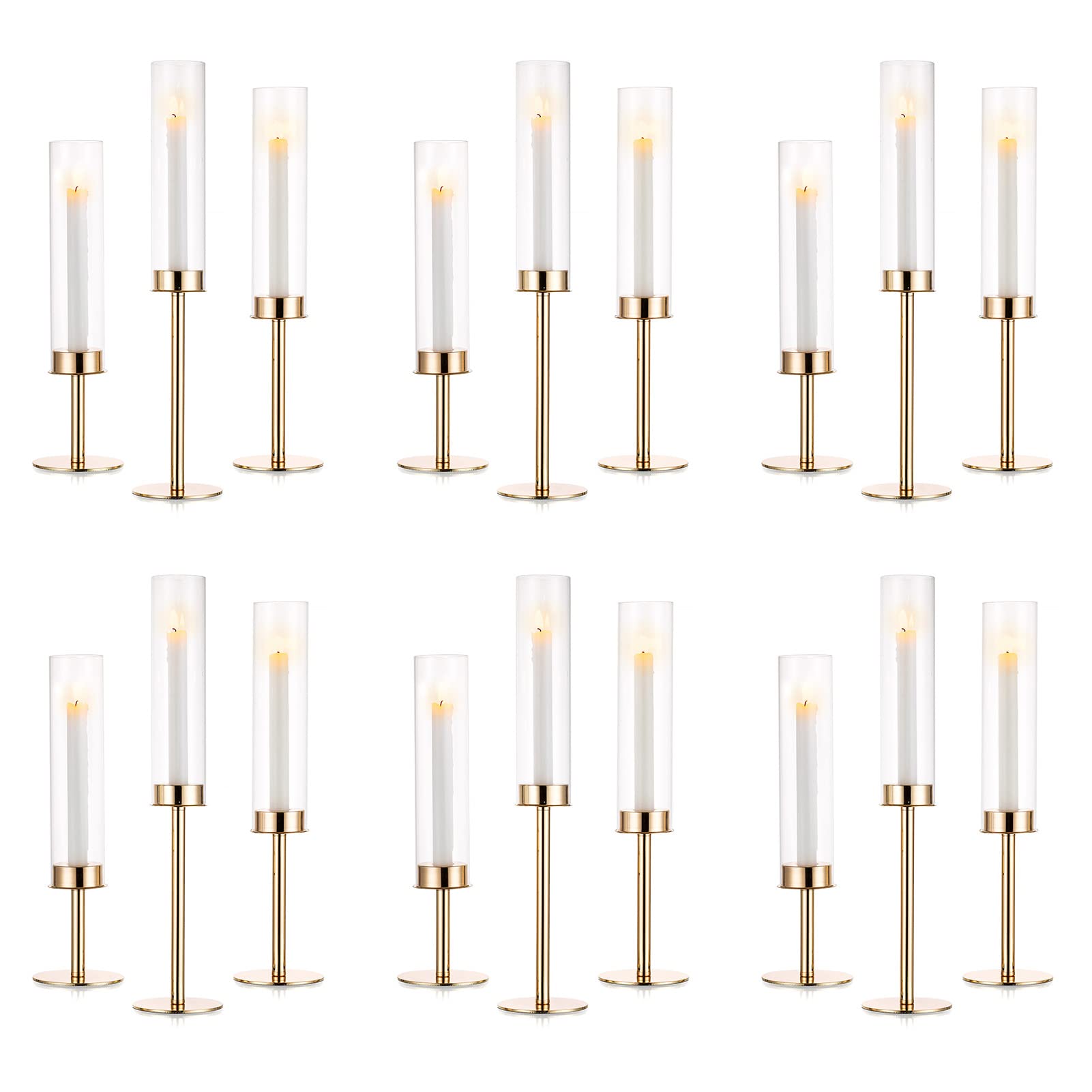 18-Piece Clear Glass Hurricane Candle Holders Set - Elegant Taper Candle Sticks for Fireplace, Wedding, Anniversary & Hotel Decor | Perfect for Romantic Dinners, Holiday Centerpieces & Special Events