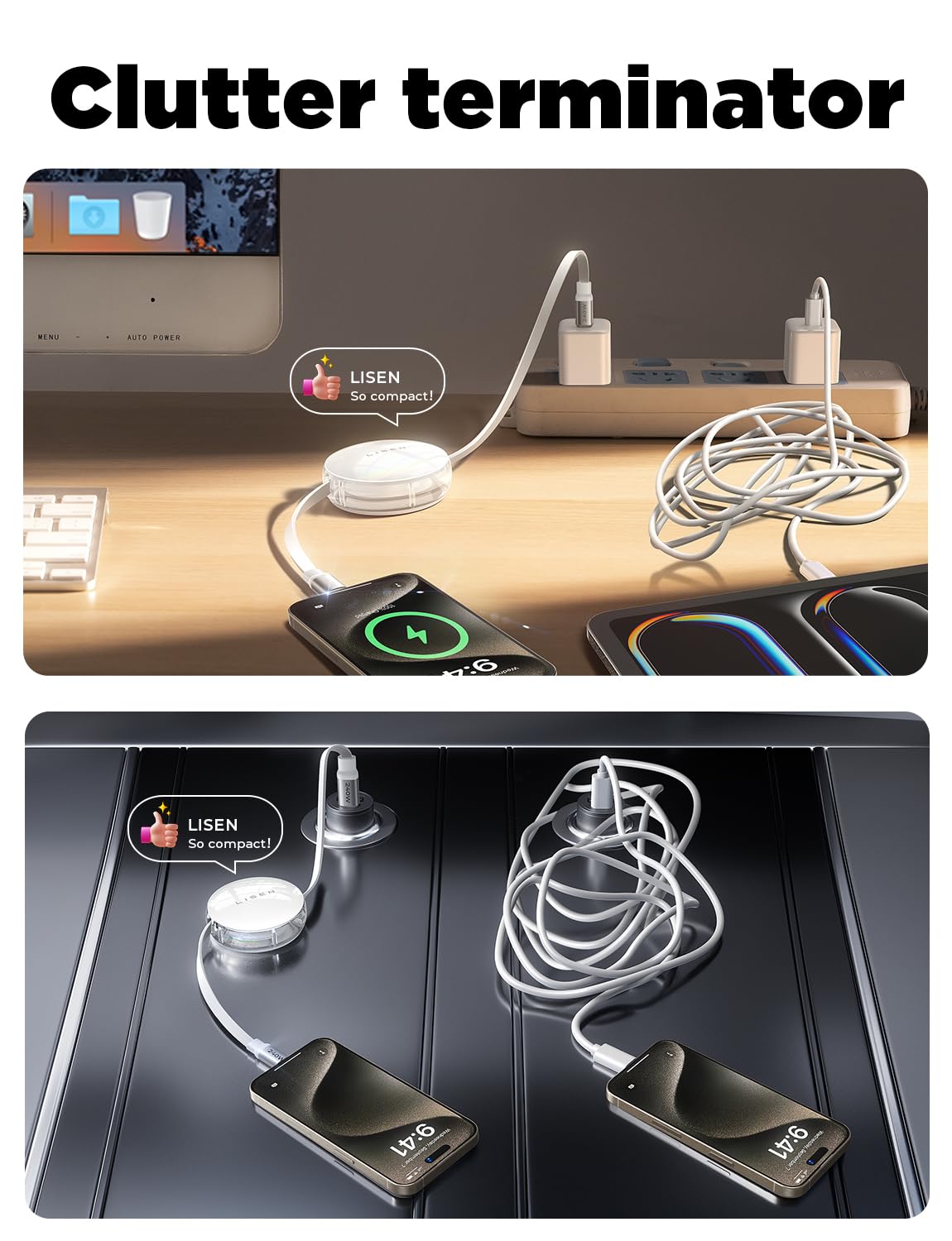 LISEN 240W Retractable USB C to C Fast Charging Cable - Nylon Braided Phone Charger Cord for iPhone 16/15 Pro Max/Plus, iPad, MacBook, Samsung S24 - Perfect for Car, Travel & Home Charging Essentials