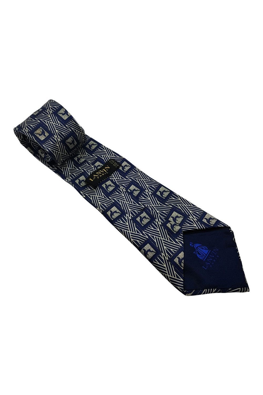 LANVIN Blue 100% Silk Geometric Print Classic Length Designer Tie (58