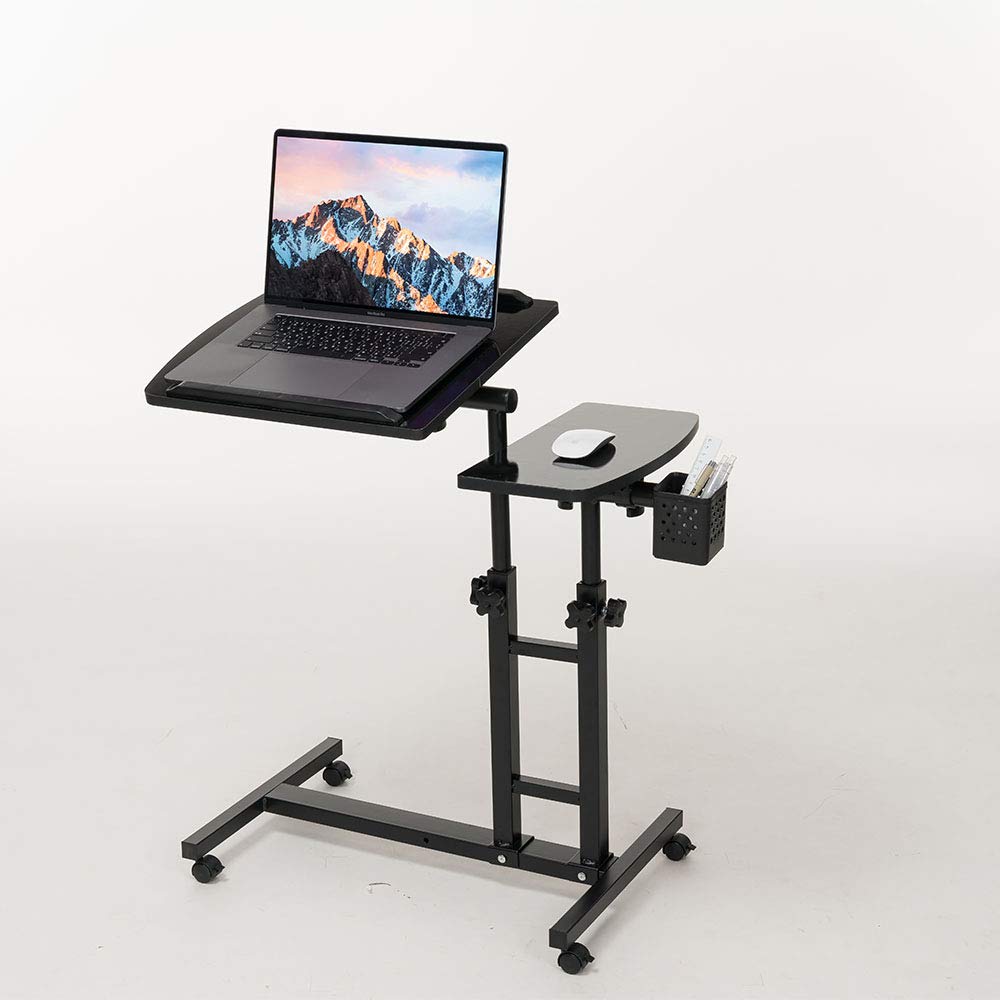 Adjustable Laptop Desk with Wheels - Portable Overbed Table, Tiltable Laptop Stand & Bedside Workstation - Perfect for Home Office, Hospital Bed, Dorm Room & Small Spaces (Black)
