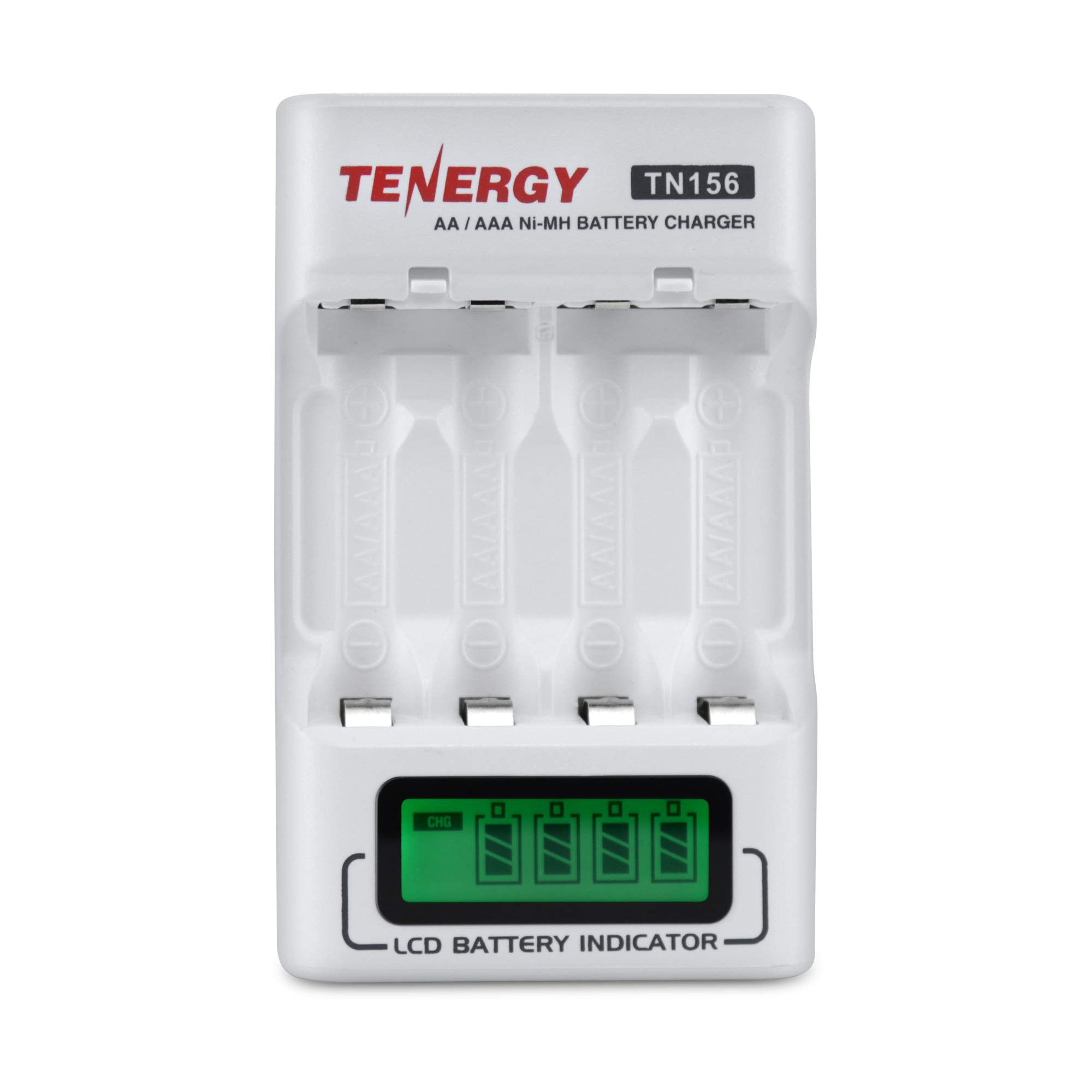 Tenergy TN156 4-Bay AA/AAA NiMH NiCD LCD Battery Charger - Fast Charging for Rechargeable Batteries | Perfect for Cameras, Game Controllers, Toys & Household Electronics