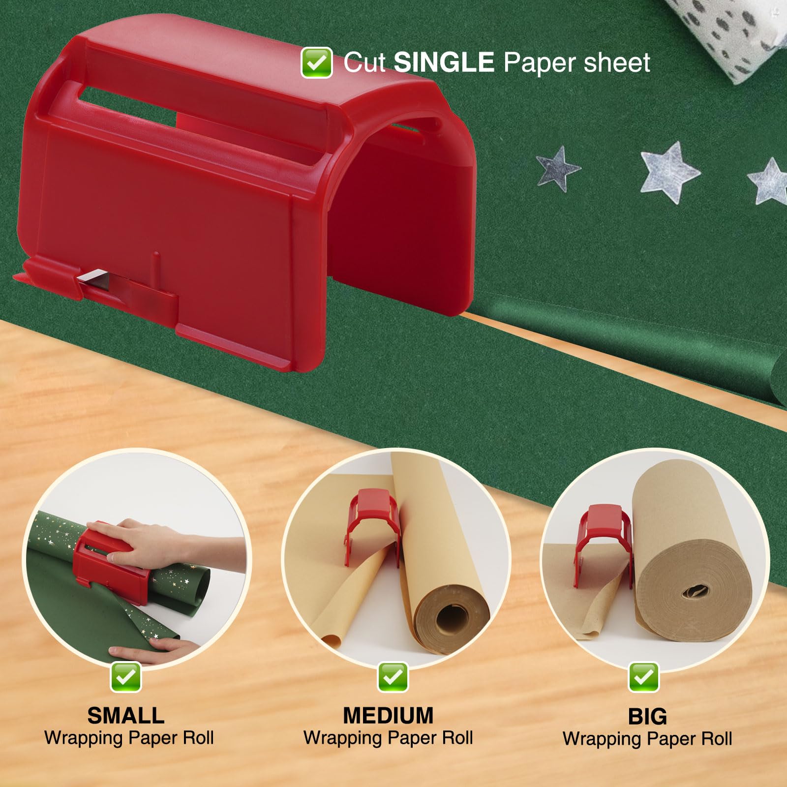2Pcs Heavy Duty Wrapping Paper Roll Cutter Tool with 4 Replaceable Blades - Green & Red Paper Cutter for Crafting, Classroom, Home, Birthday & Christmas Gifts - Perfect for DIY Projects, Gift Wrapping & Holiday Decorations