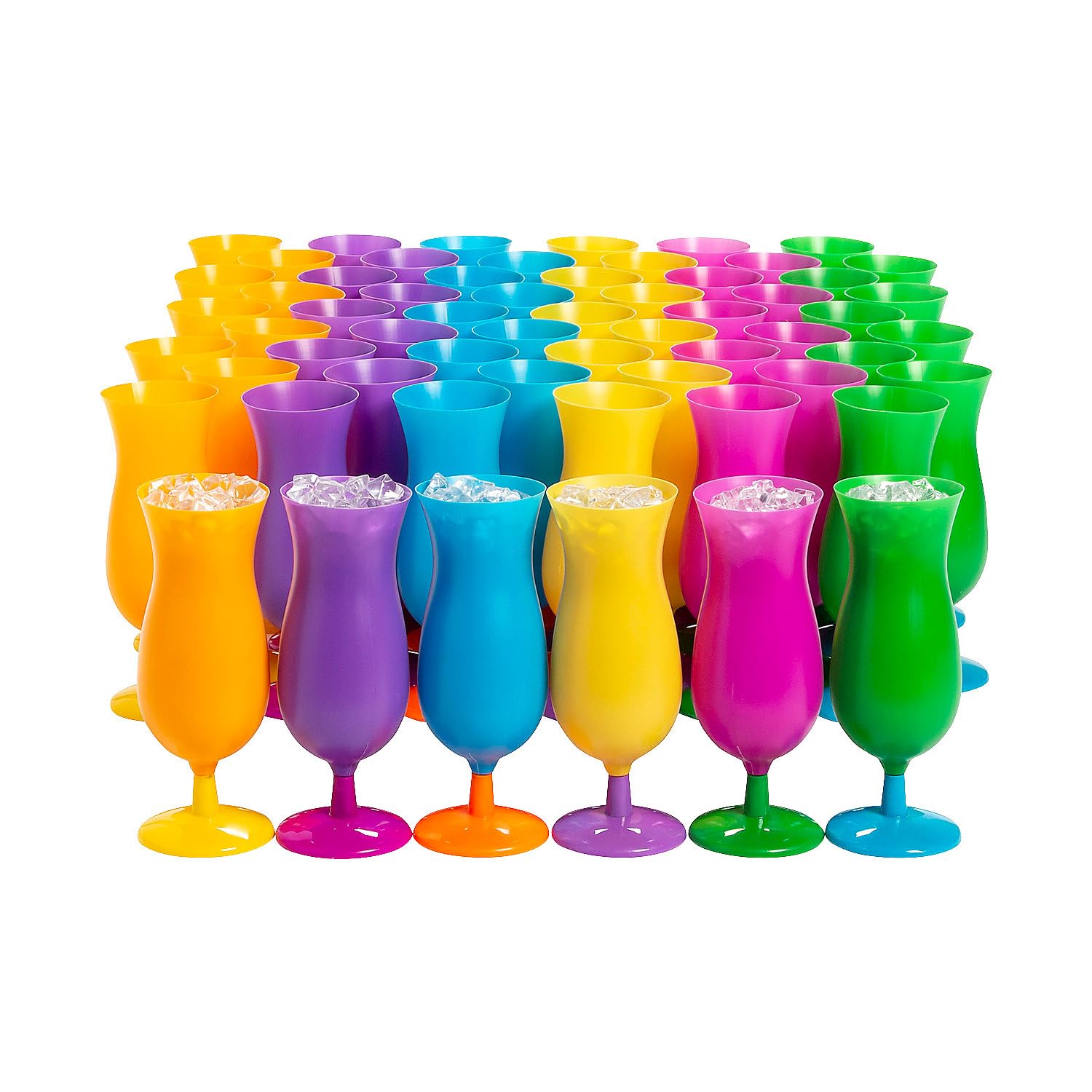 Fun Express Neon Hurricane Glasses - Plastic Party Cups Bulk Pack of 60 - Perfect for Birthday Parties, Poolside Drinks & Summer Celebrations