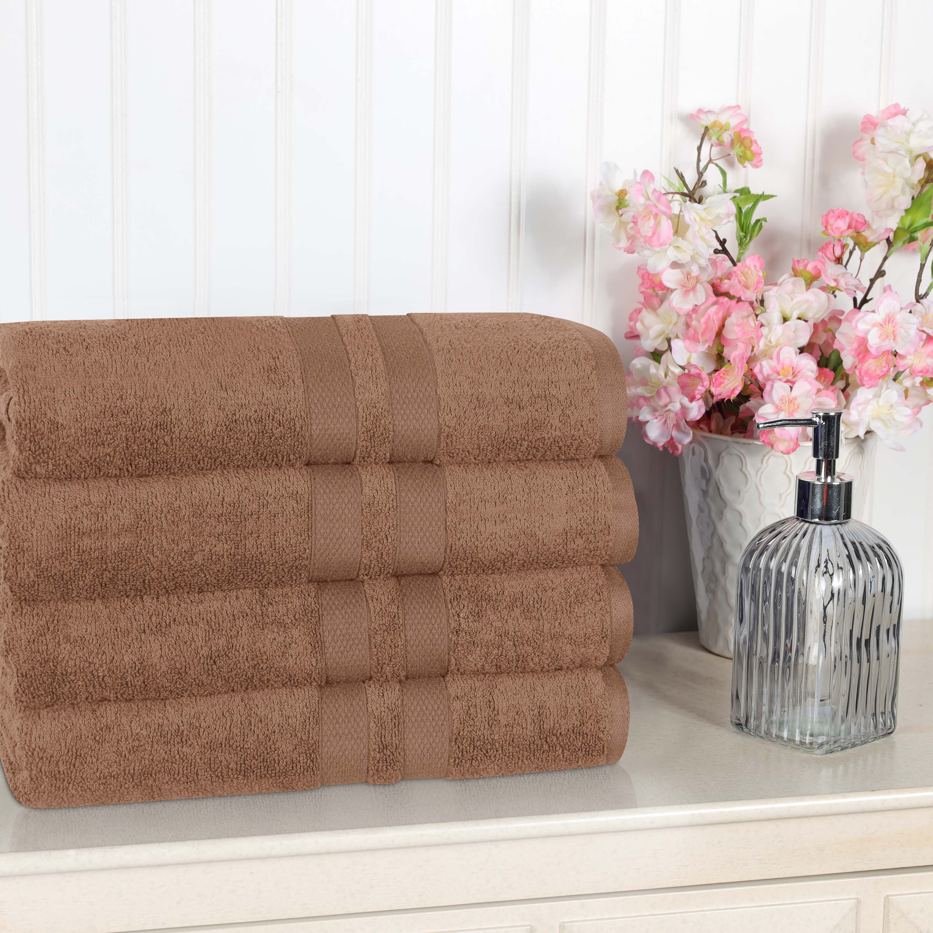 Premium Ultra Soft 100% Cotton Bath Towels Set of 4 - Highly Absorbent, Quick-Drying, Solid Color Bath & Beach Towels for Spa, Gym, Pool, and Home Use